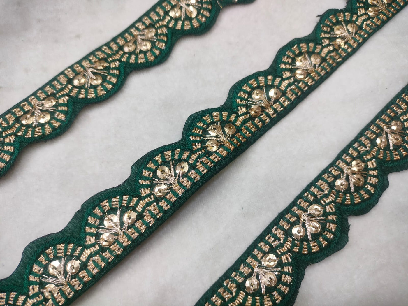 Dark Green Scalloped Zari Trim