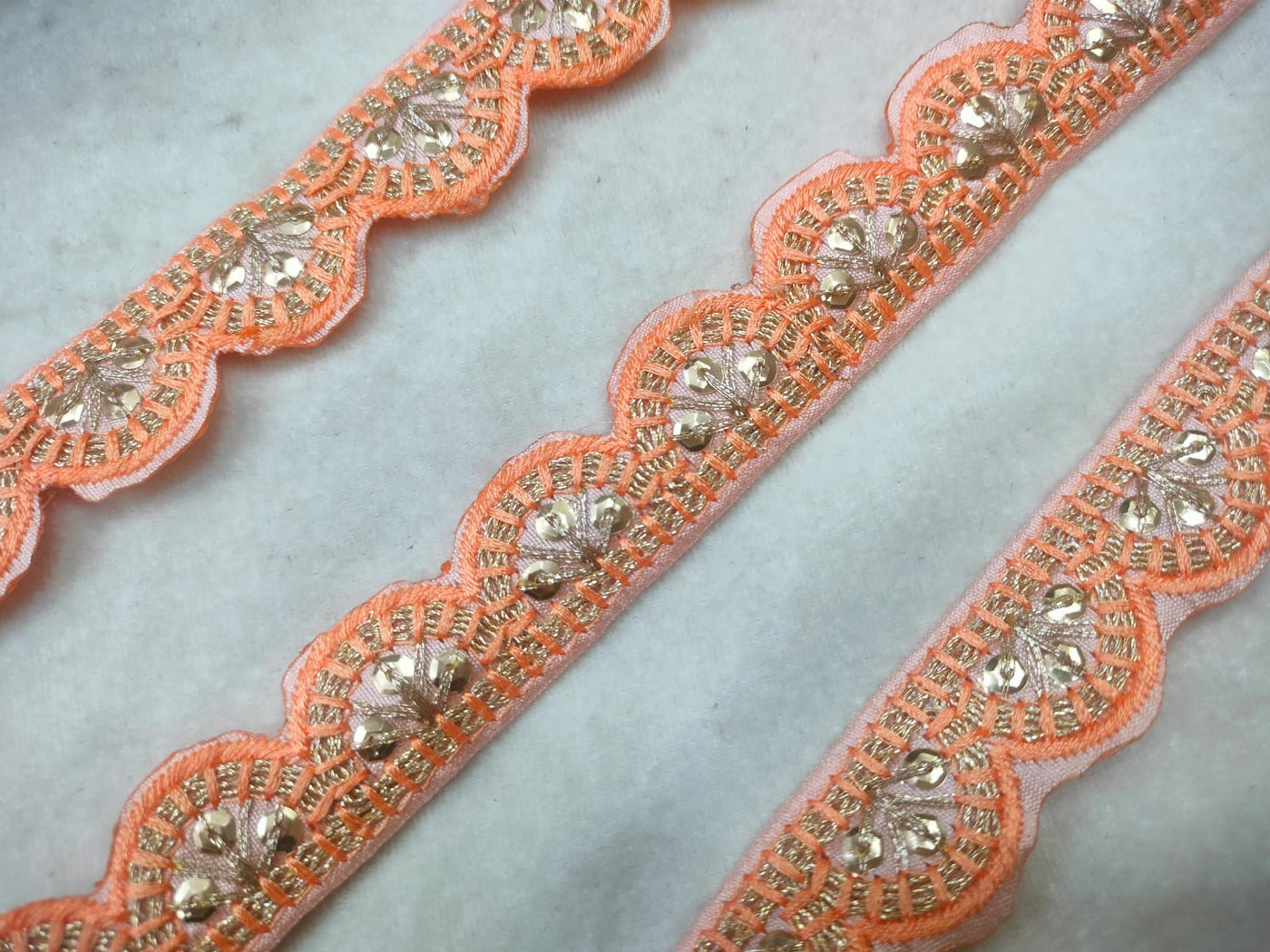 Peach Scalloped Zari Trim