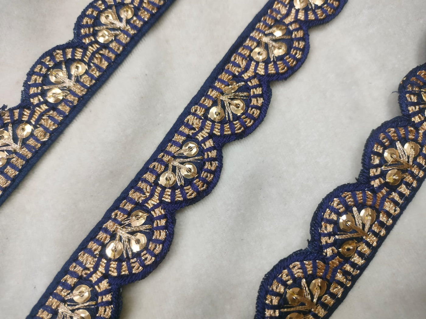 Navy Blue Scalloped Zari Trim