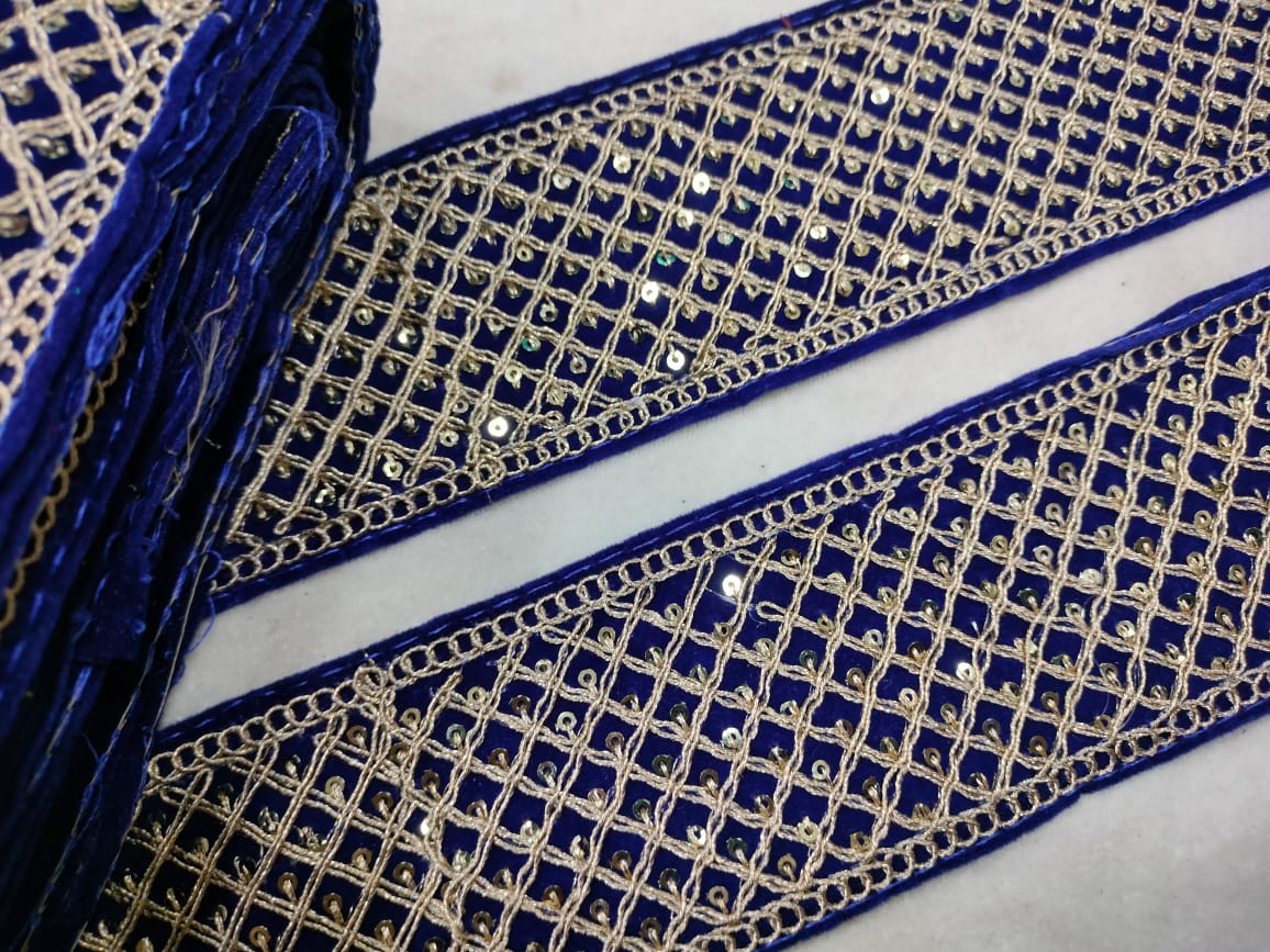 Royal Blue & Golden Embellished Zari Lace