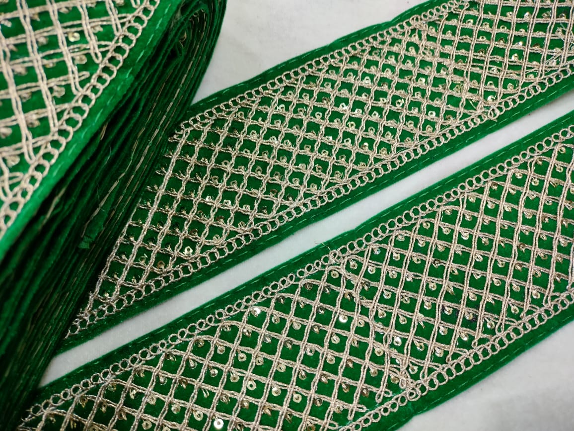 Green & Golden Embellished Zari Lace