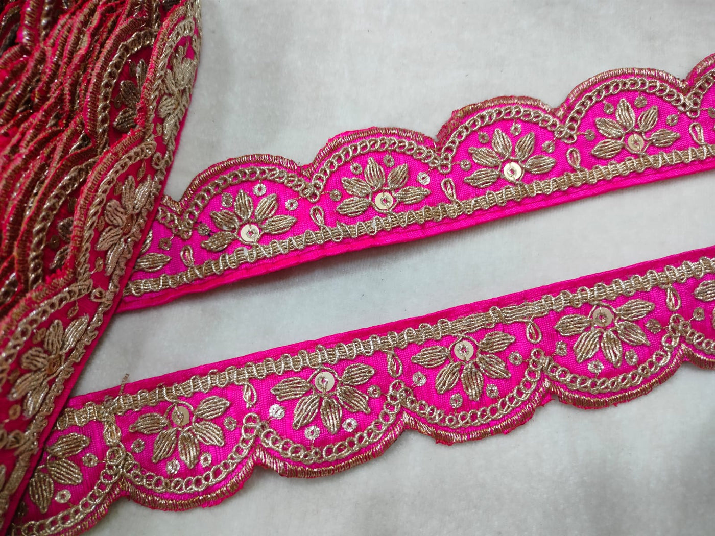 Hot Pink Zardozi Scalloped Trim