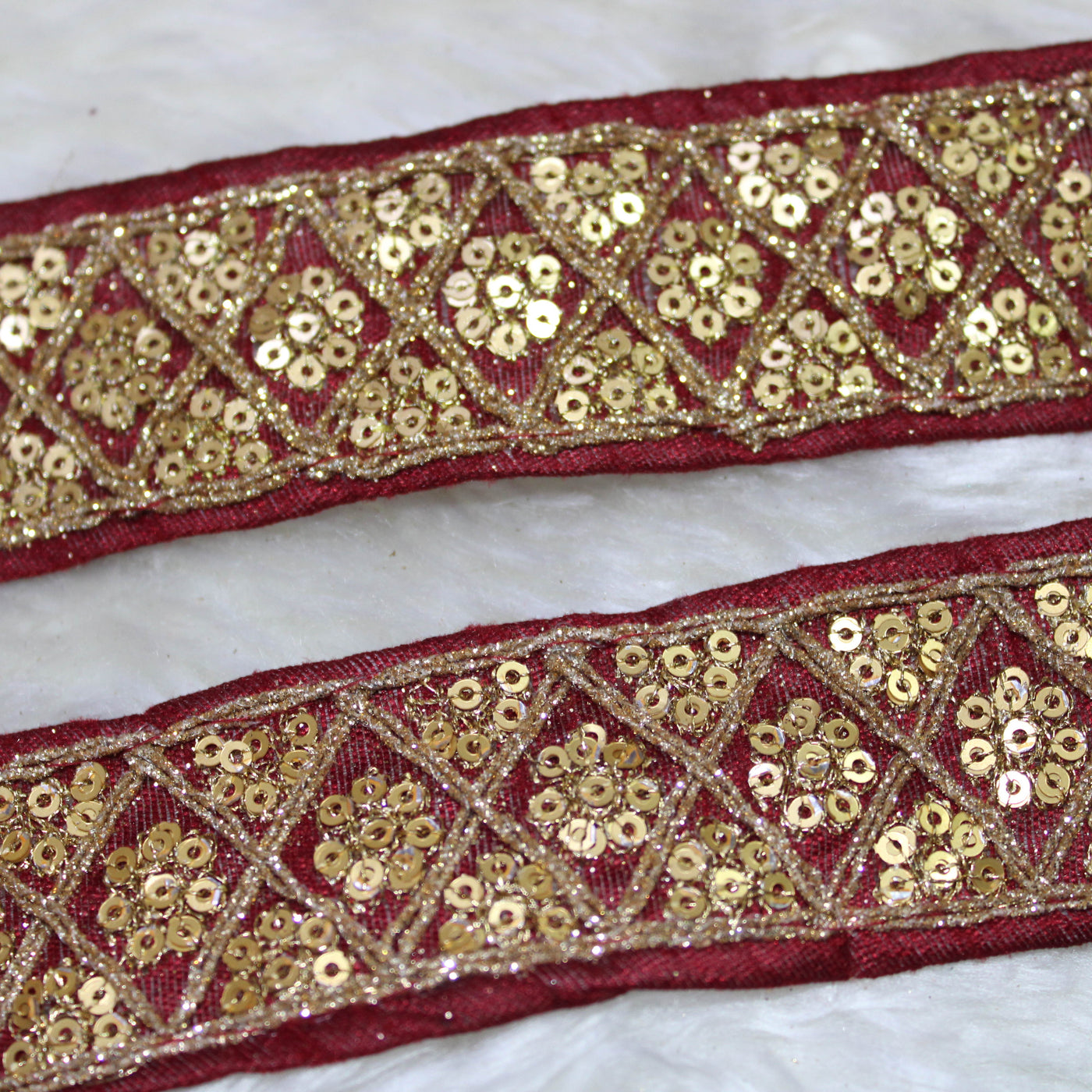 Maroon & Golden Sequins Embroidered Border