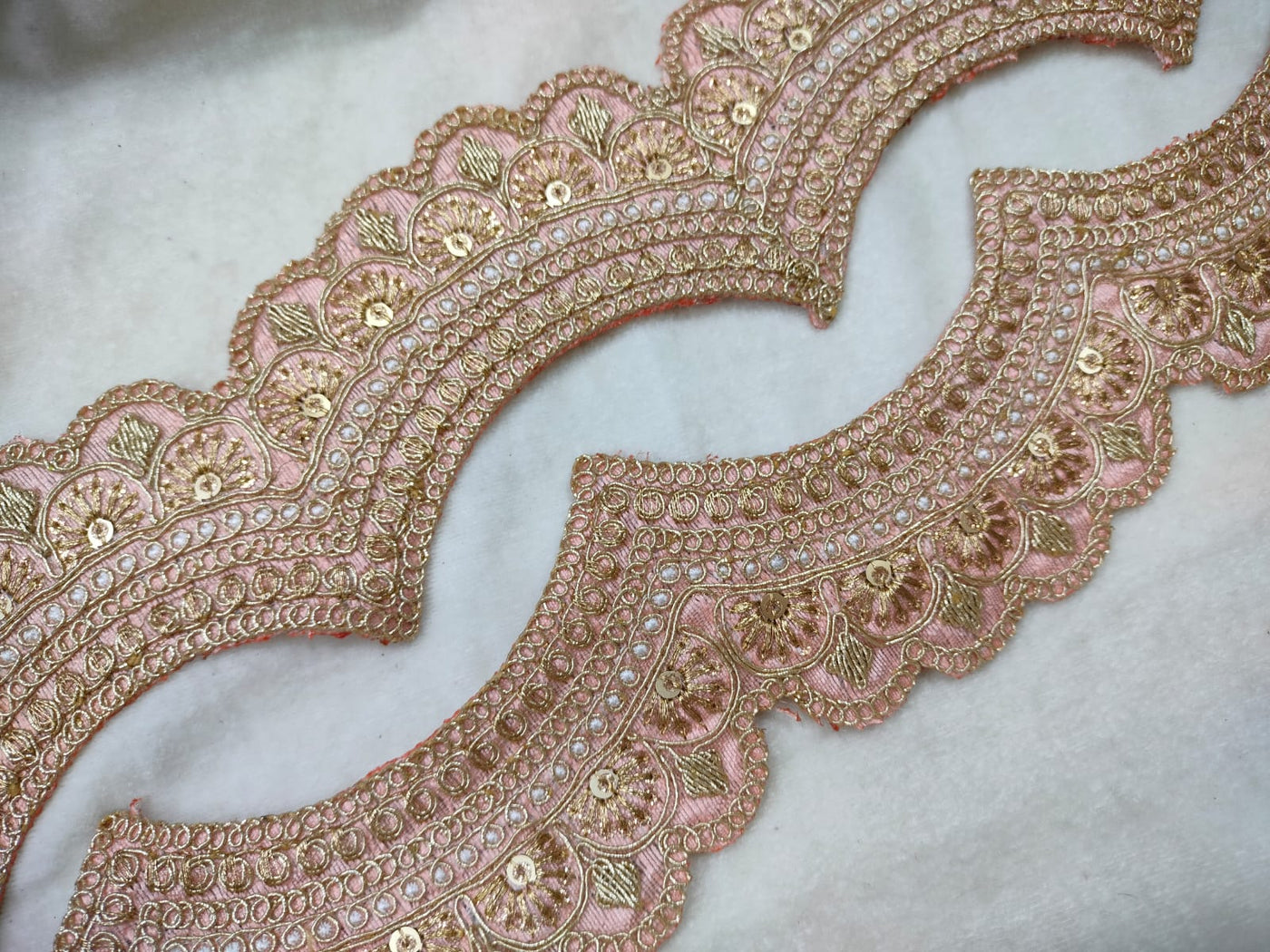 Peach Scalloped Embroidered Lace