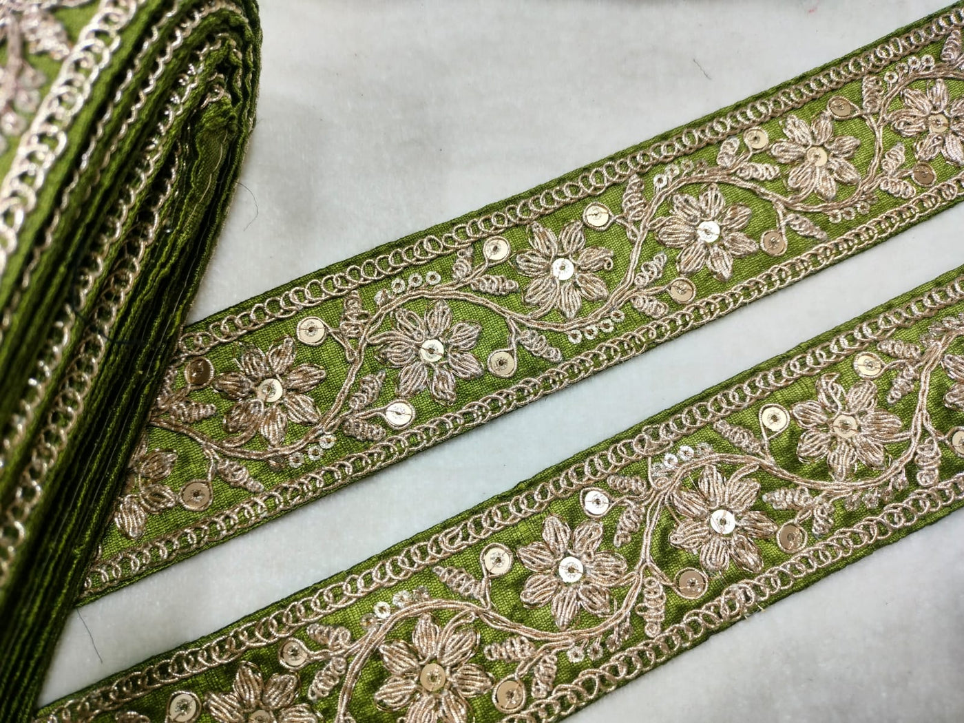 Mehndi Green Sequin Trim