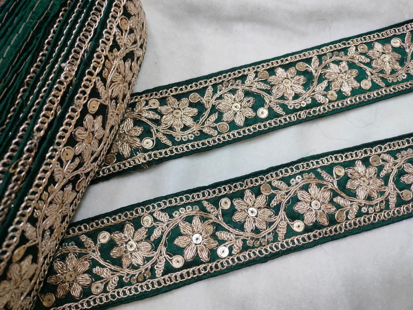 Dark Green Sequin Trim