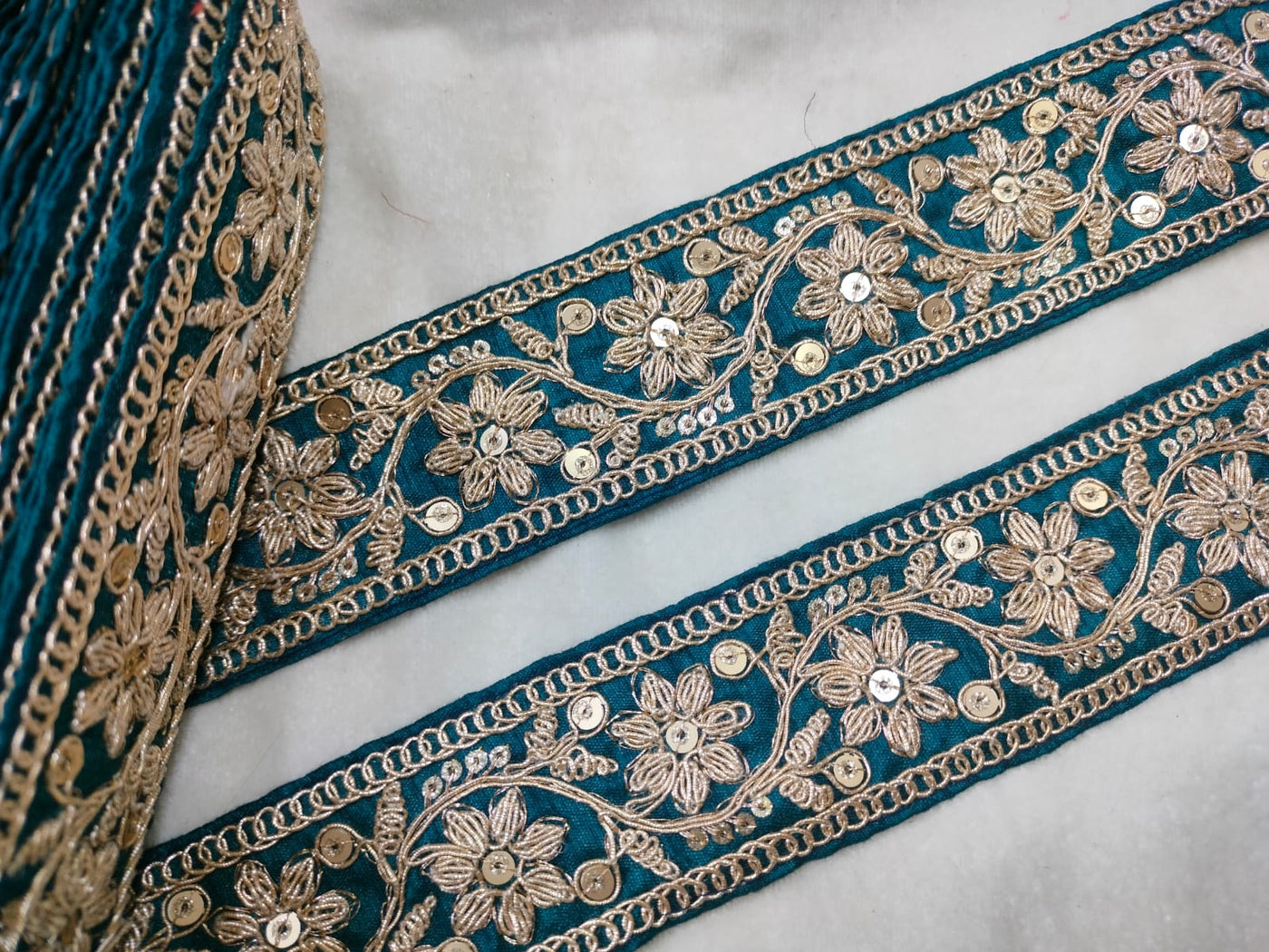 Teal Blue Sequin Trim