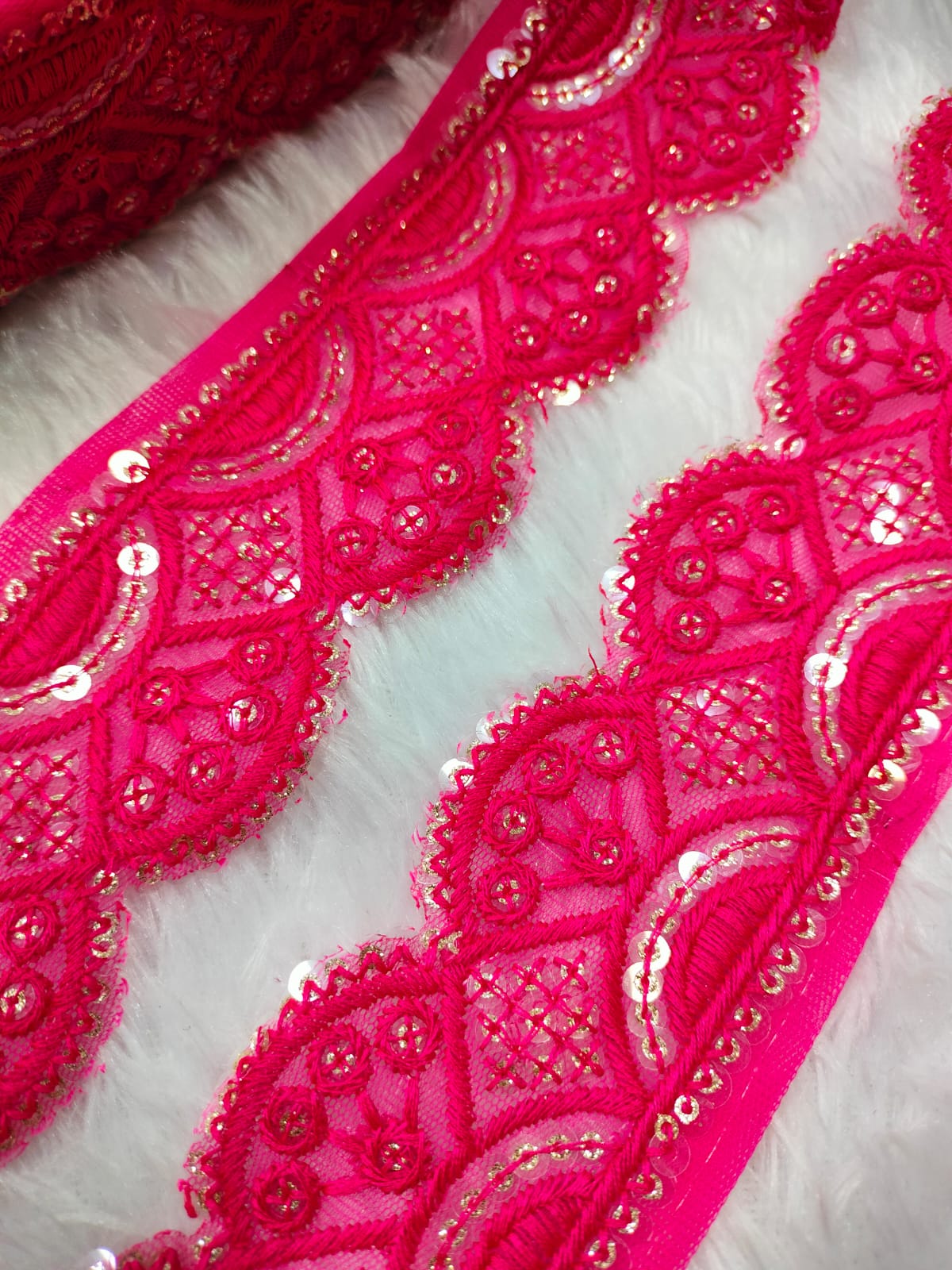 Pink Embellished Threadwork Trim