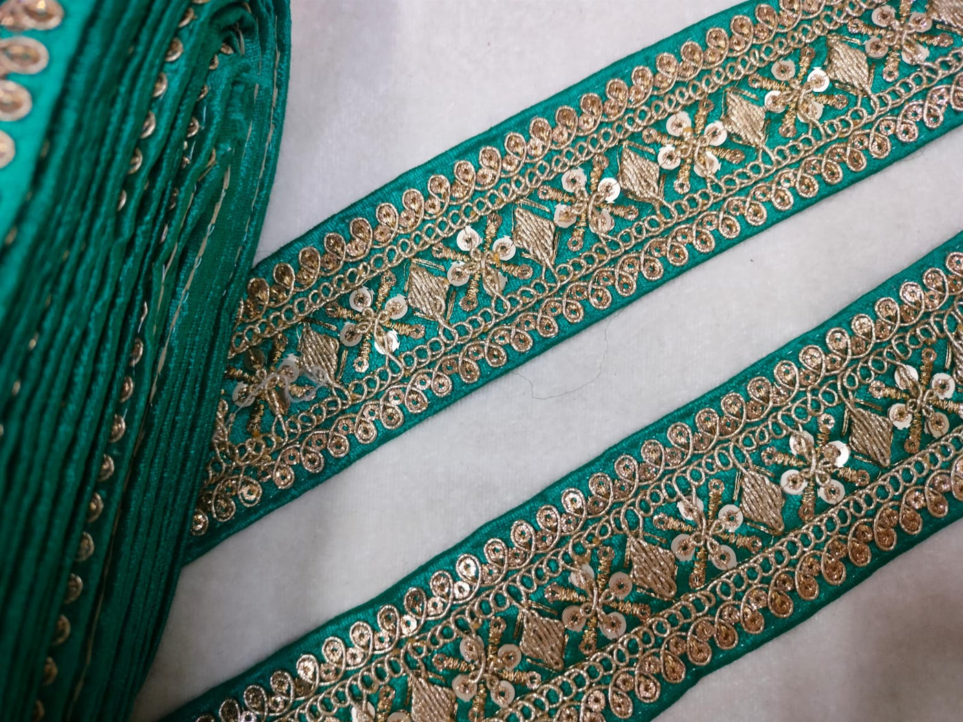 Rama Green Sequin Trim