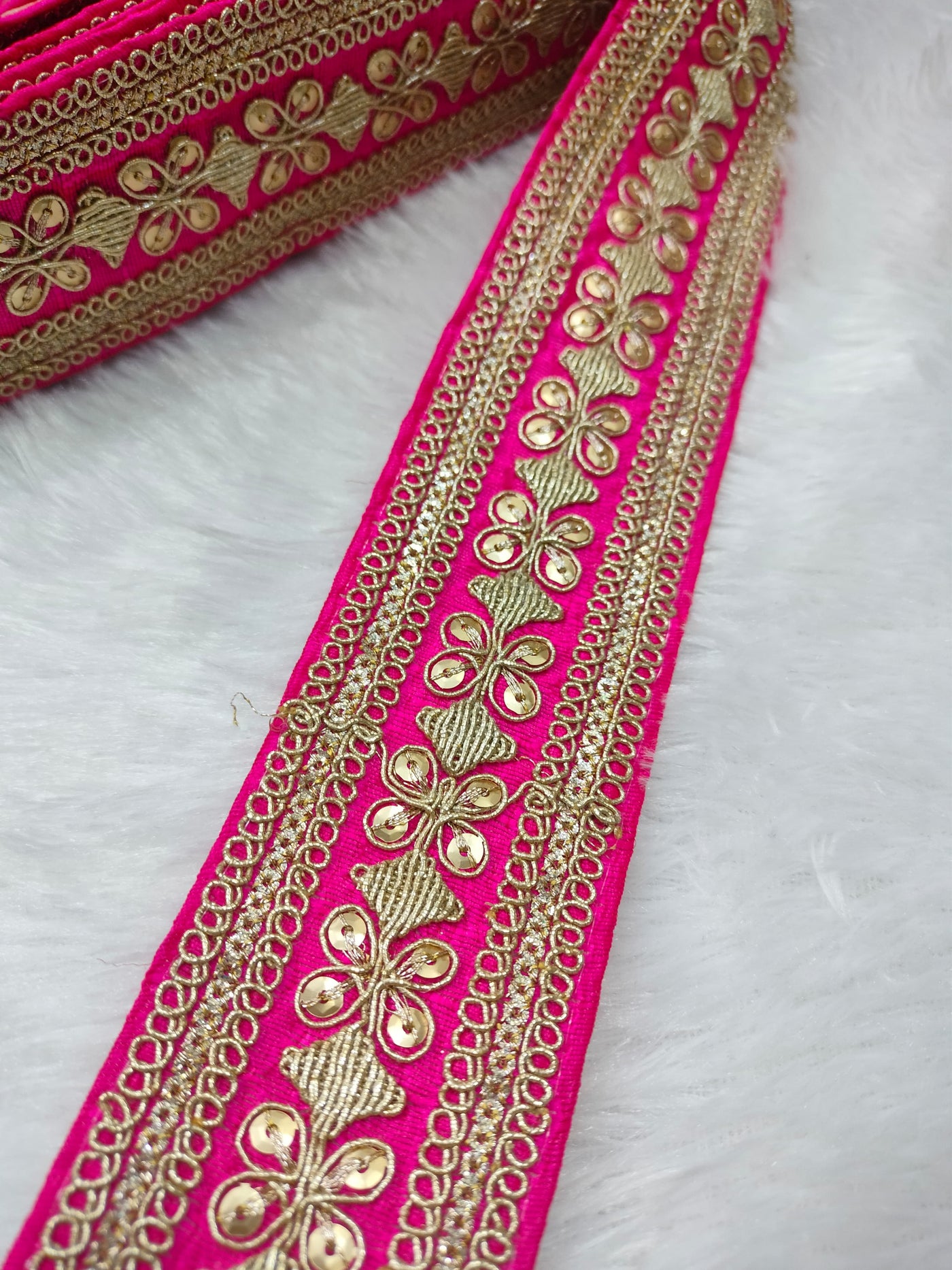 Pink & Golden Fancy Embellished Trim