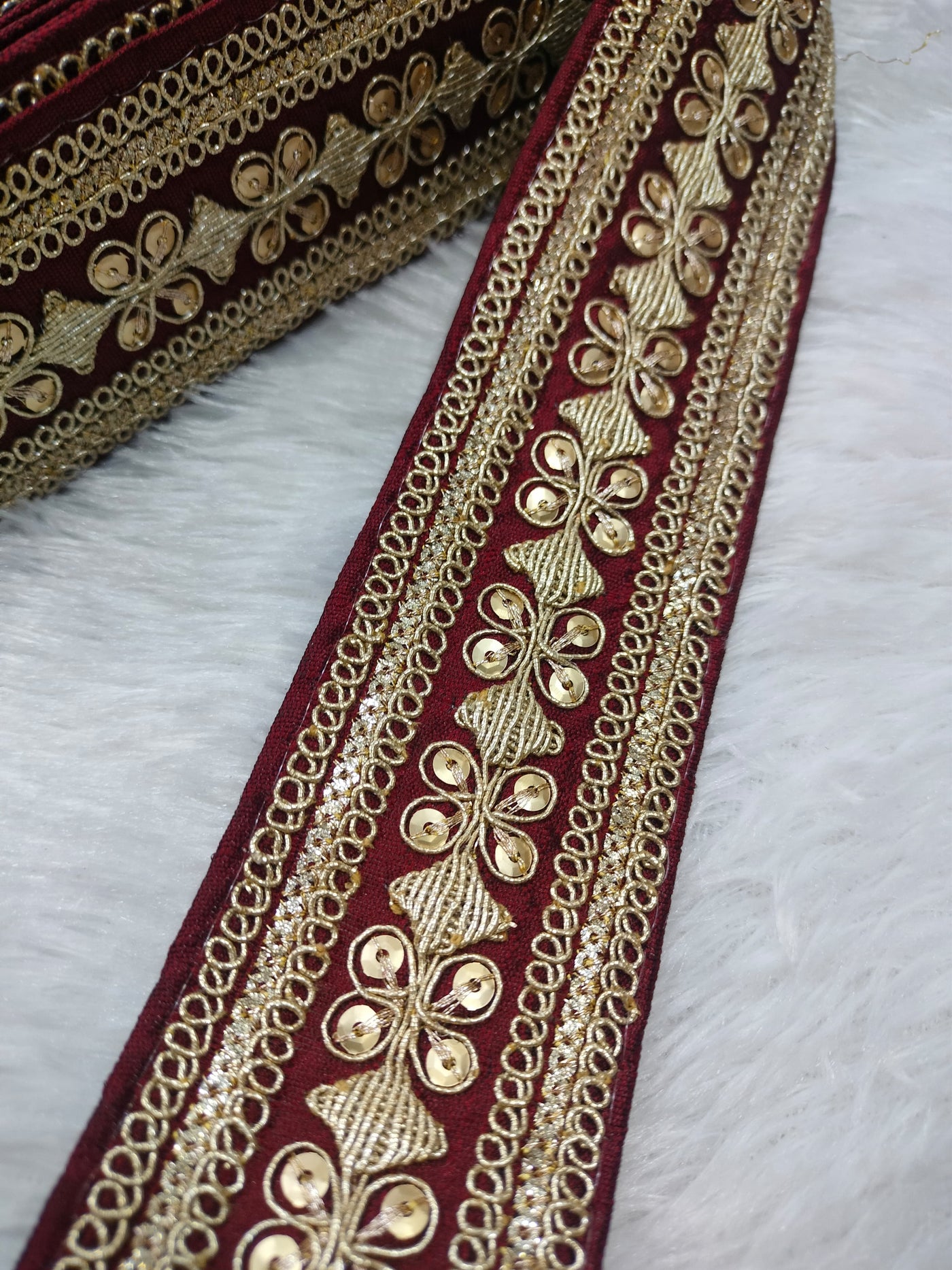 Maroon & Golden Fancy Embellished Trim