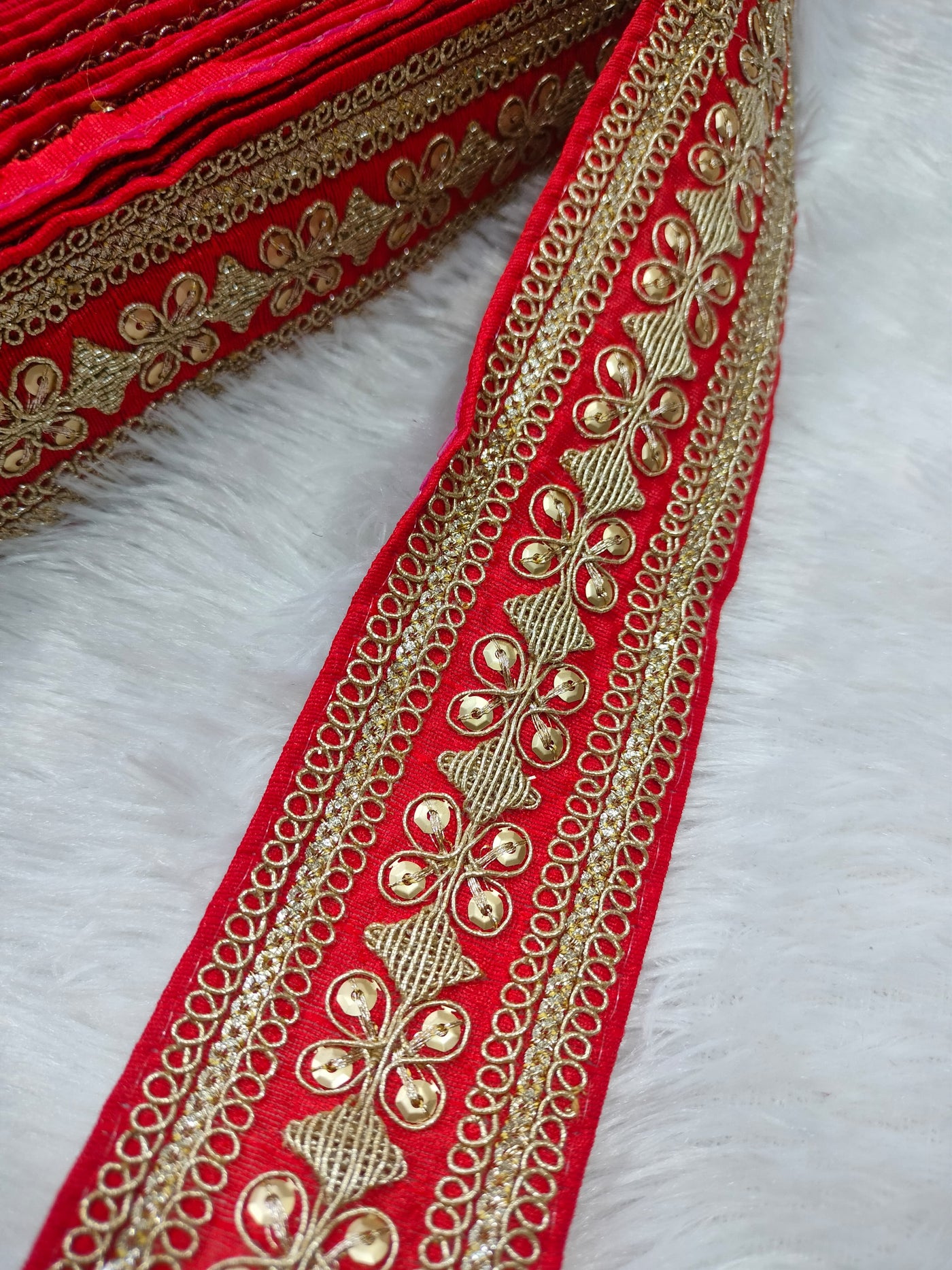 Red & Golden Fancy Embellished Trim