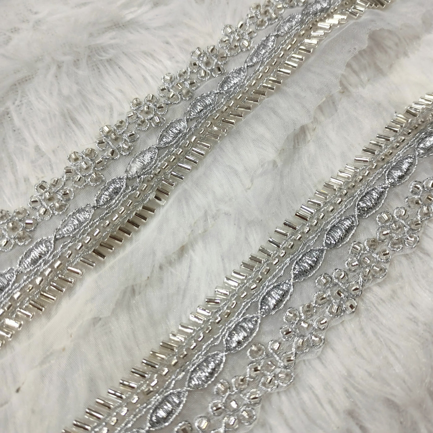 Silver Embellished Cutdana And Zari Trim