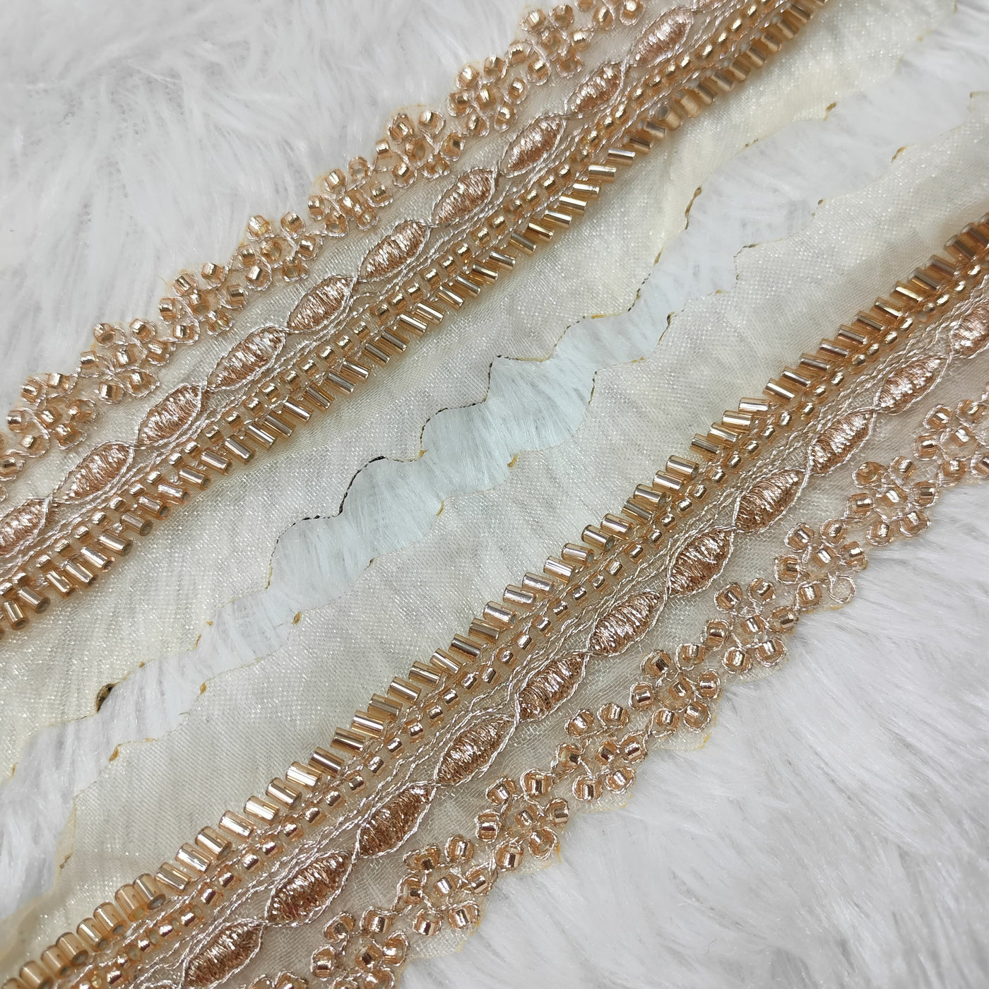 Rose Gold Embellished Cutdana And Zari Trim