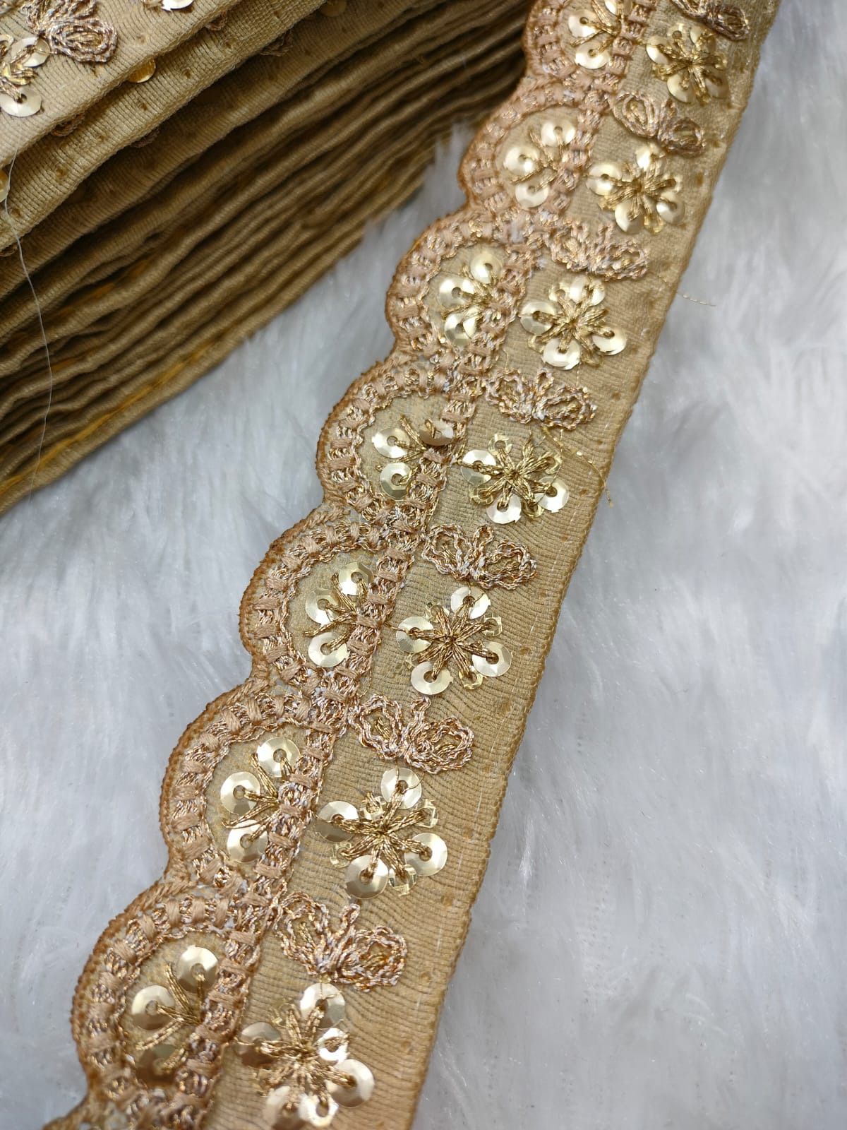 Beige Golden Fancy Zari Trim