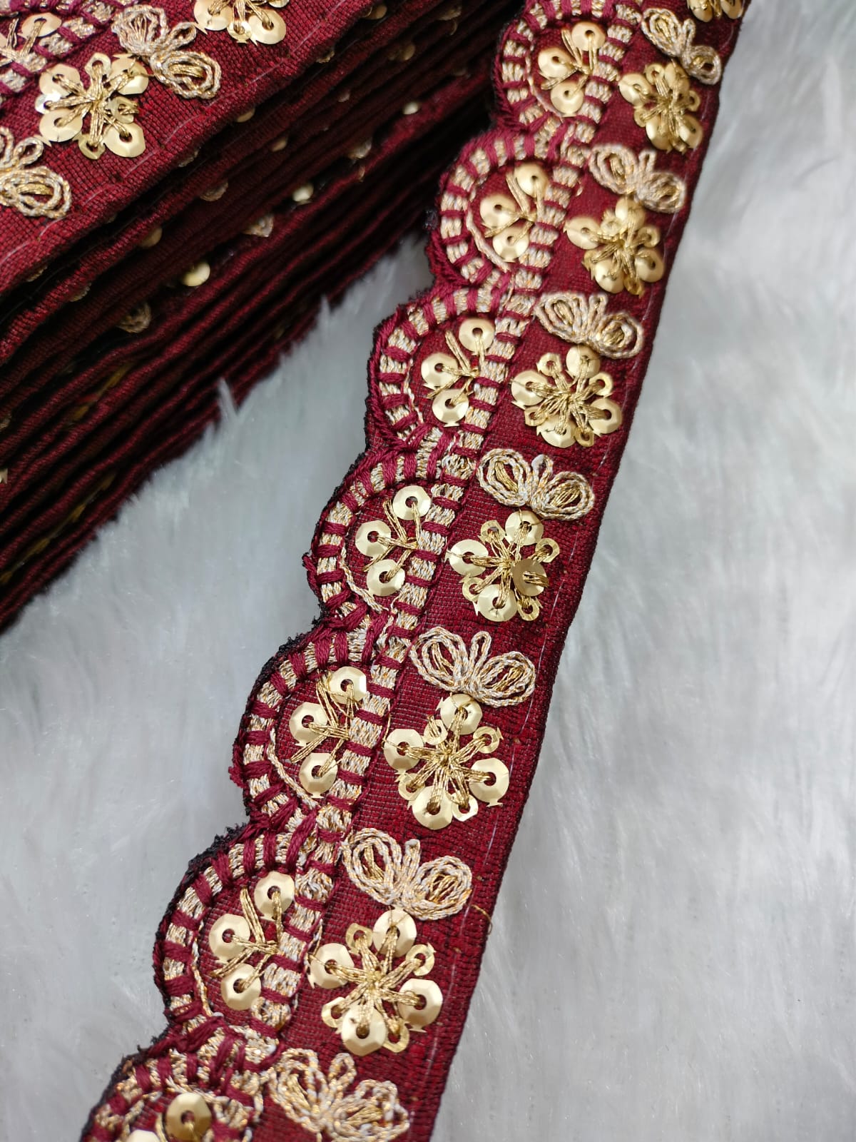 Maroon & Golden Fancy Zari Trim