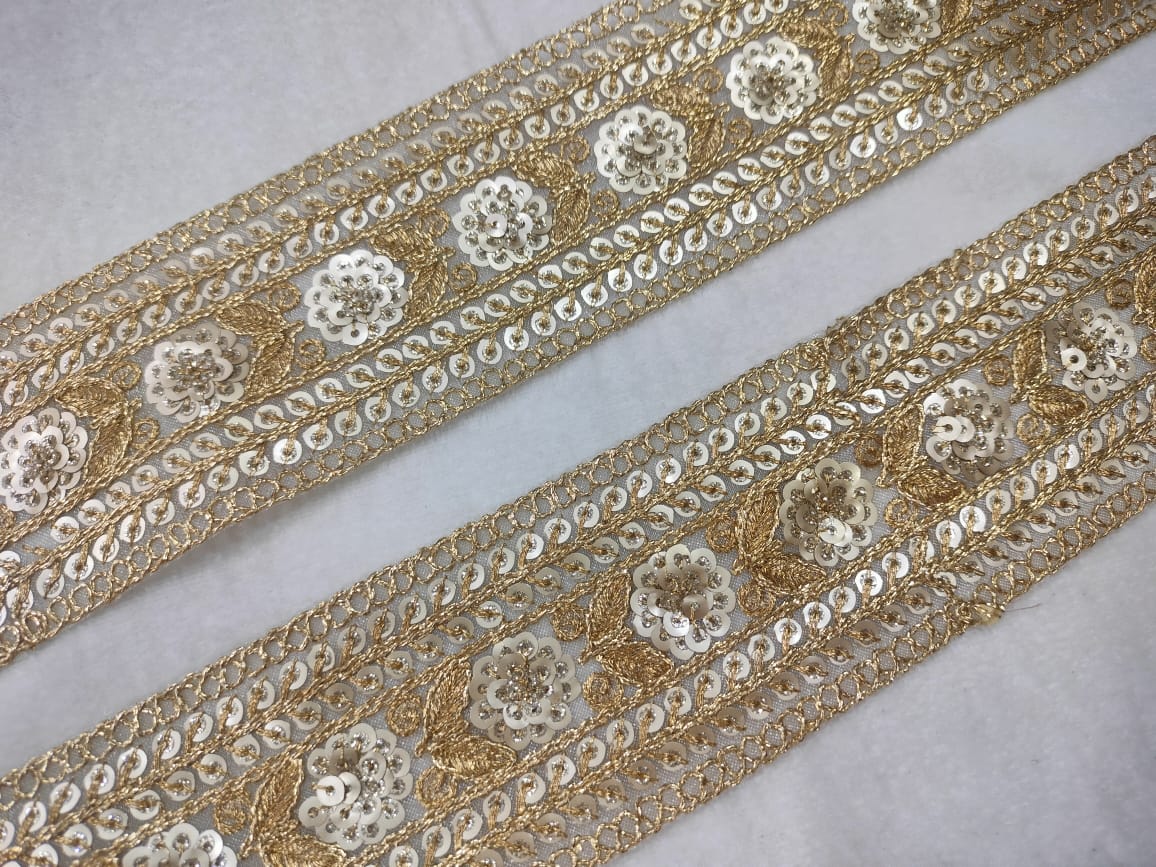 Golden & White Fancy Embellished Trim