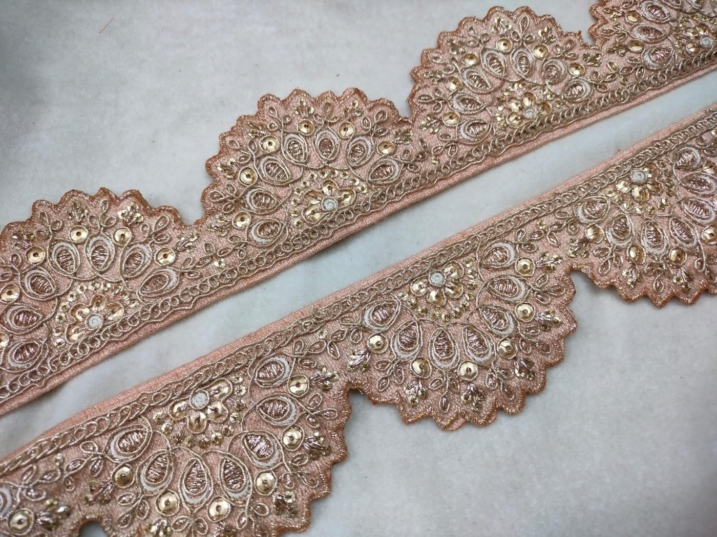 Peach Scalloped Zari Trim