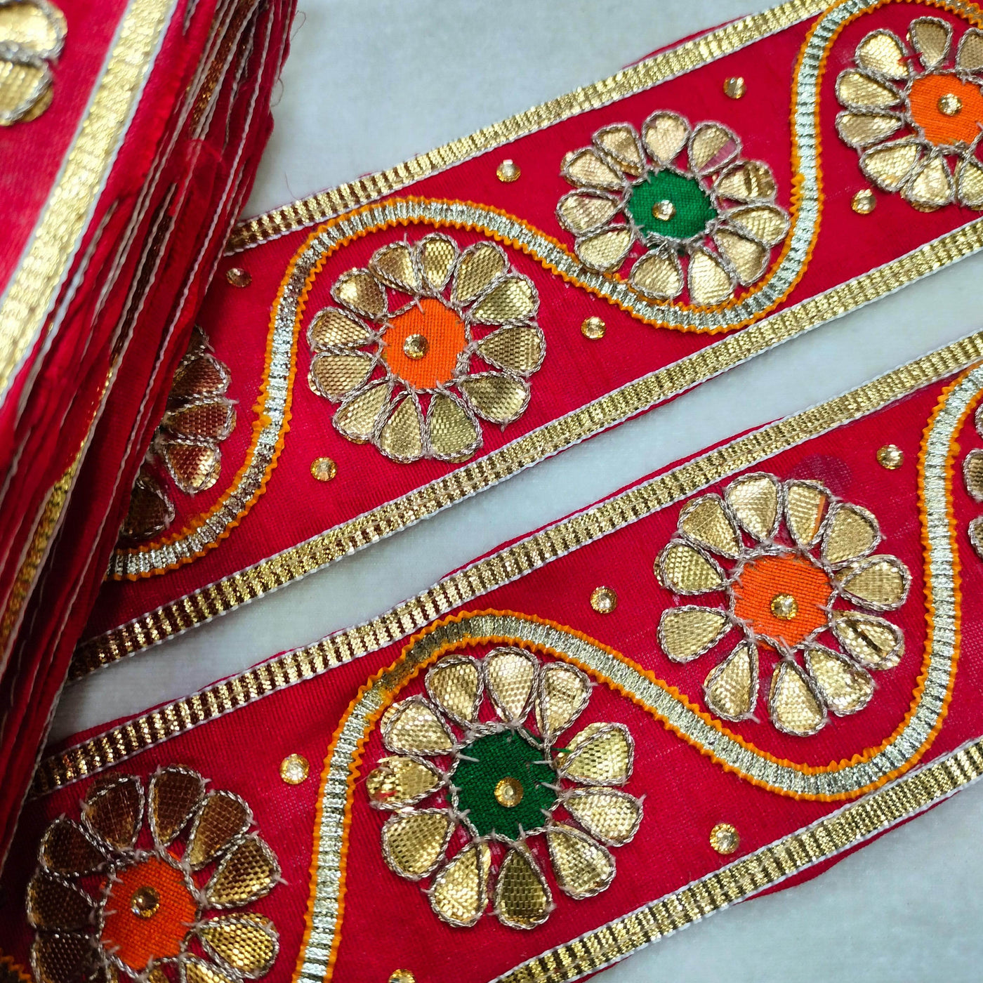 Dark Red & Golden Traditional Gota Trim (Wholesale)