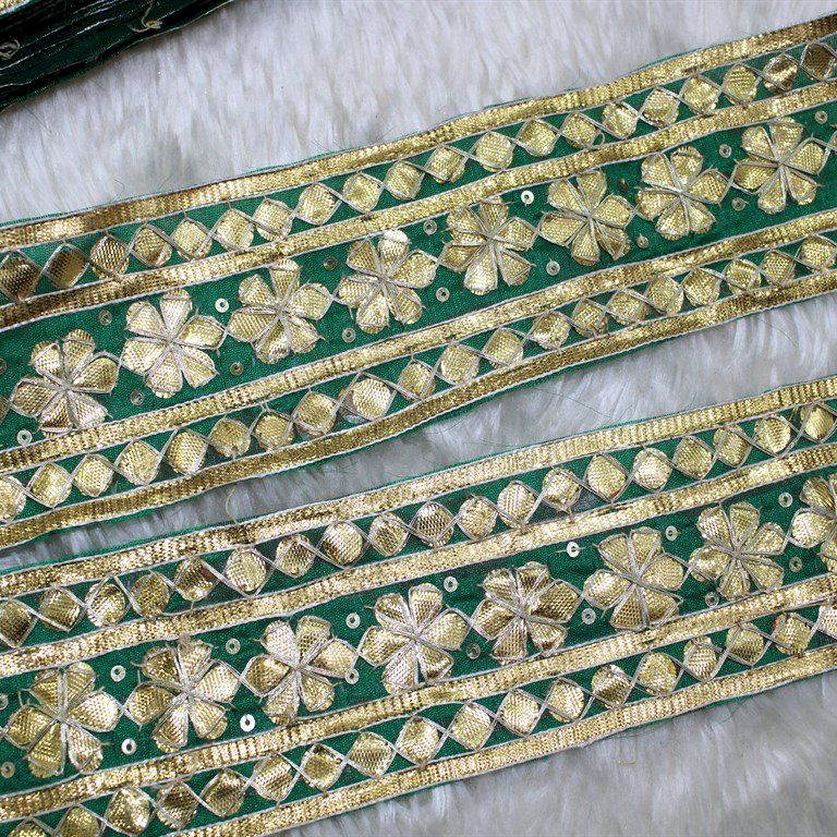 Sea Green & Golden Traditional Gota Trim  (Wholesale)