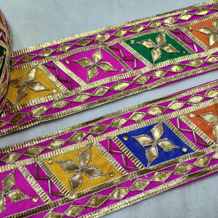 Pink Golden Traditional Gota Trim (Wholesale)