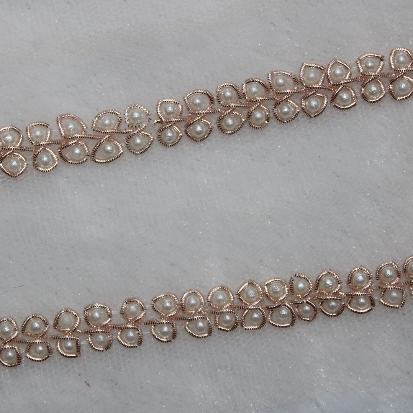 Rose Gold White Pearl Work Embroidered Border