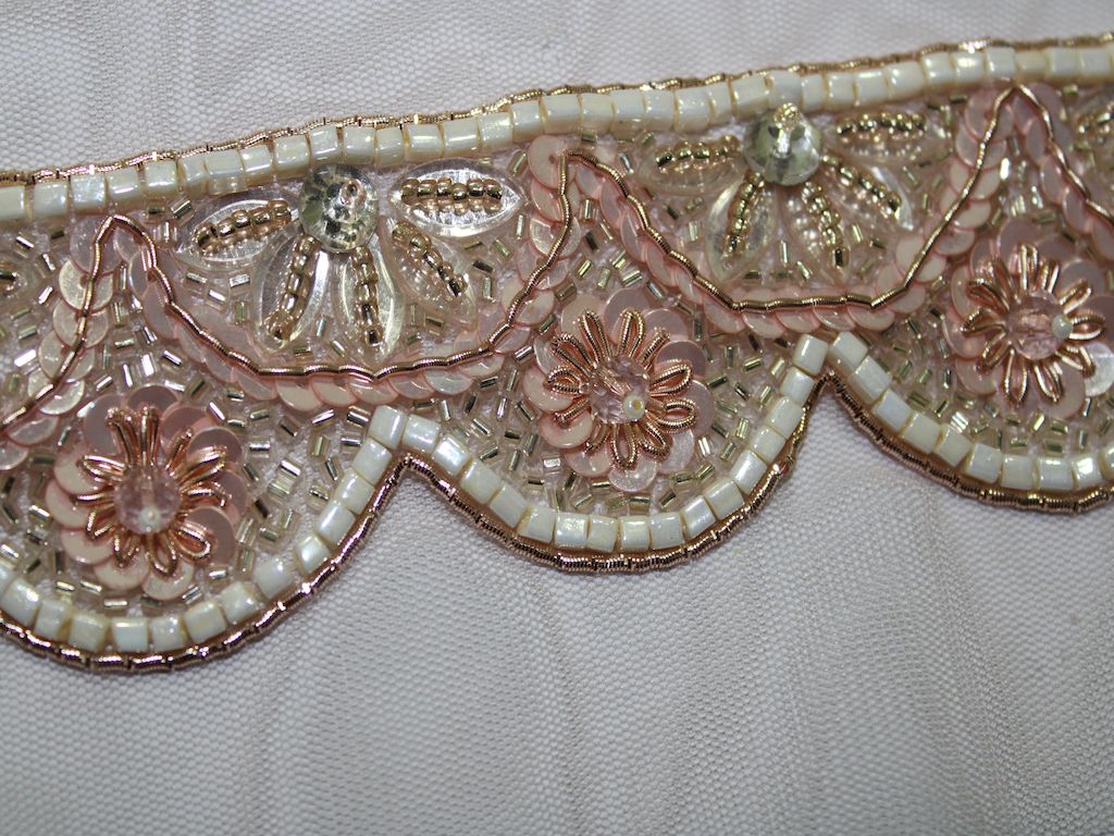 Light Pink White Sequins and Beads Work Embroidered Border