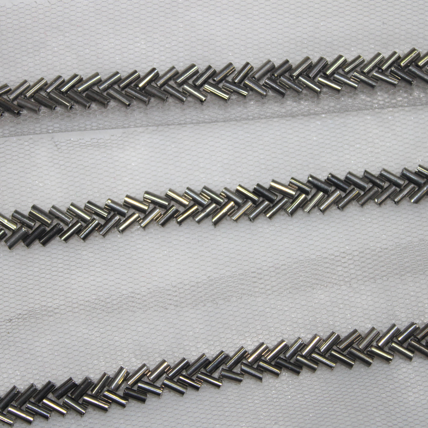 Silver Cutdana Beads Work Embroidered Border (Wholesale)