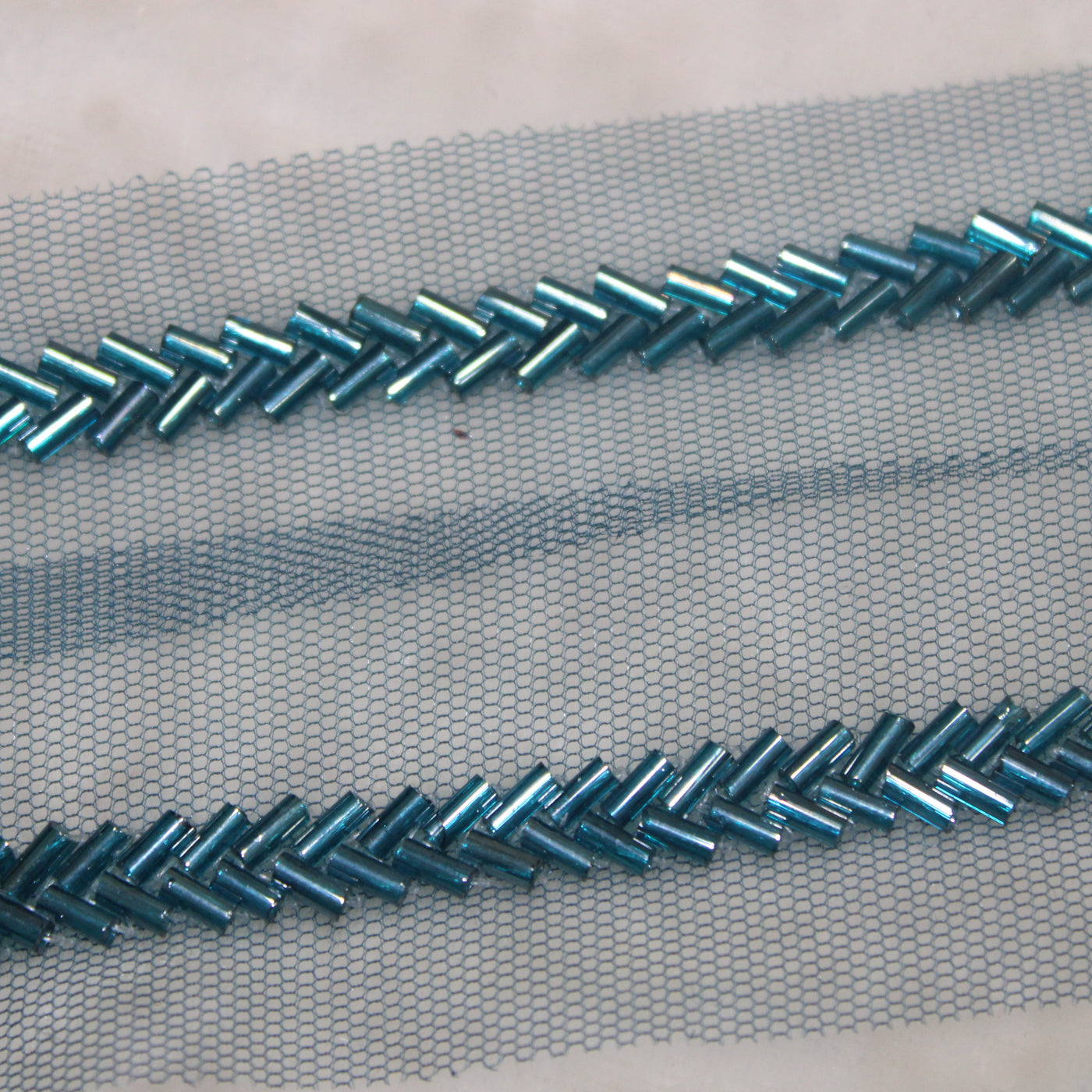Blue Cutdana Beads Embroidered Border (Wholesale)