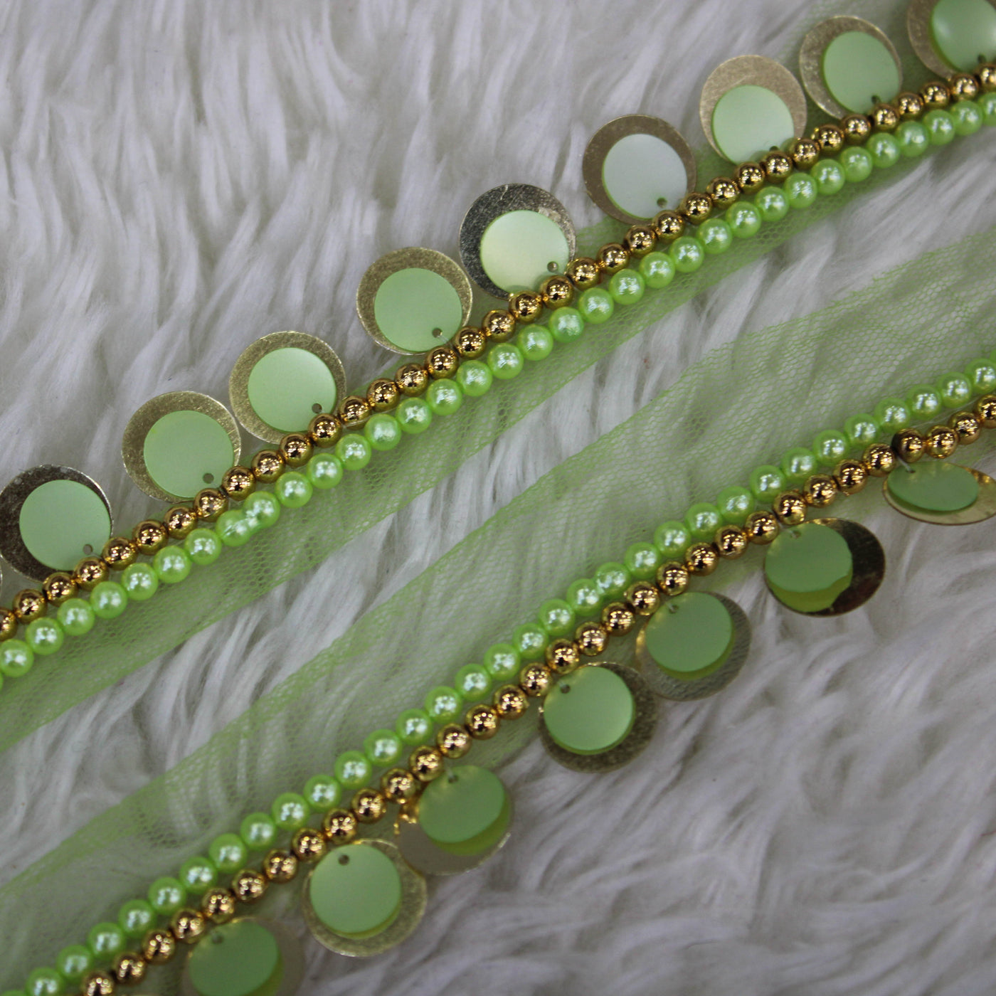 Green Sequins Pearl Work Embroidered Border