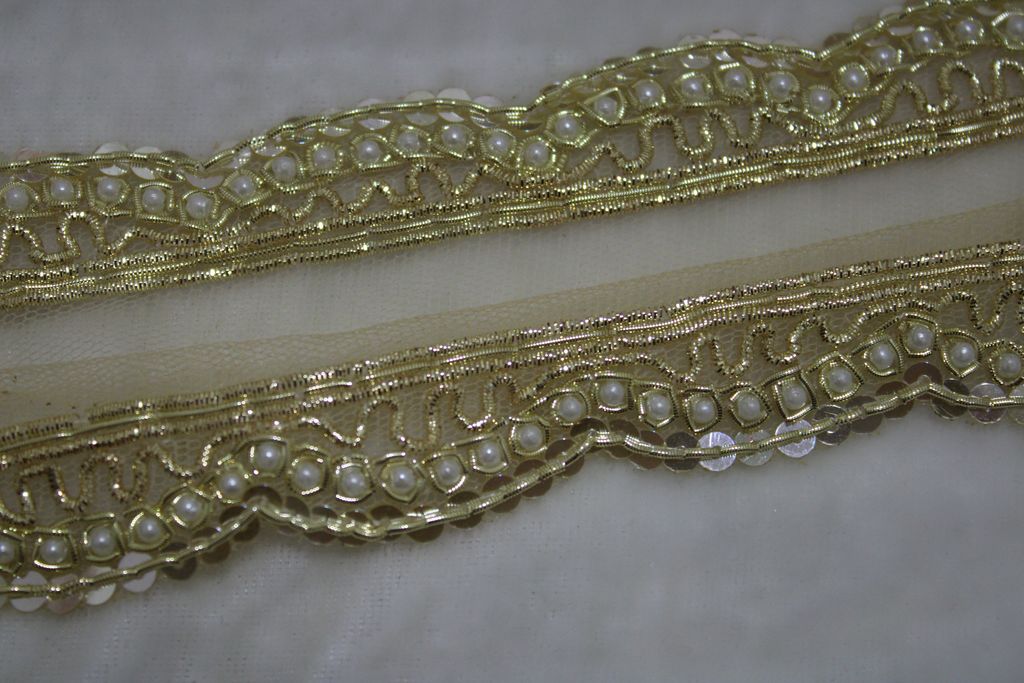 Scalloped Golden Zari Handwork Trim (Wholesale)