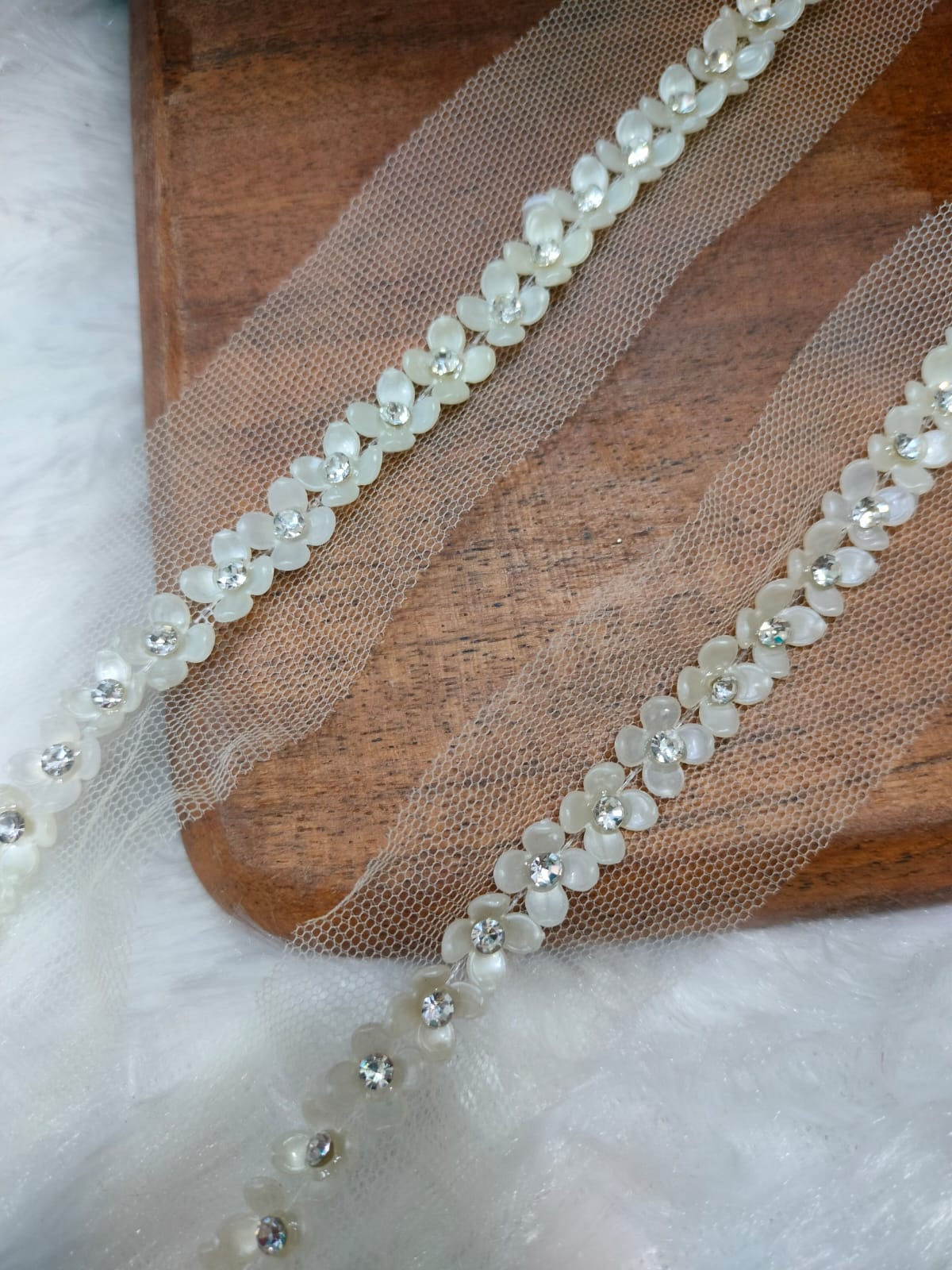 White Floral Pearl Handmade Trim