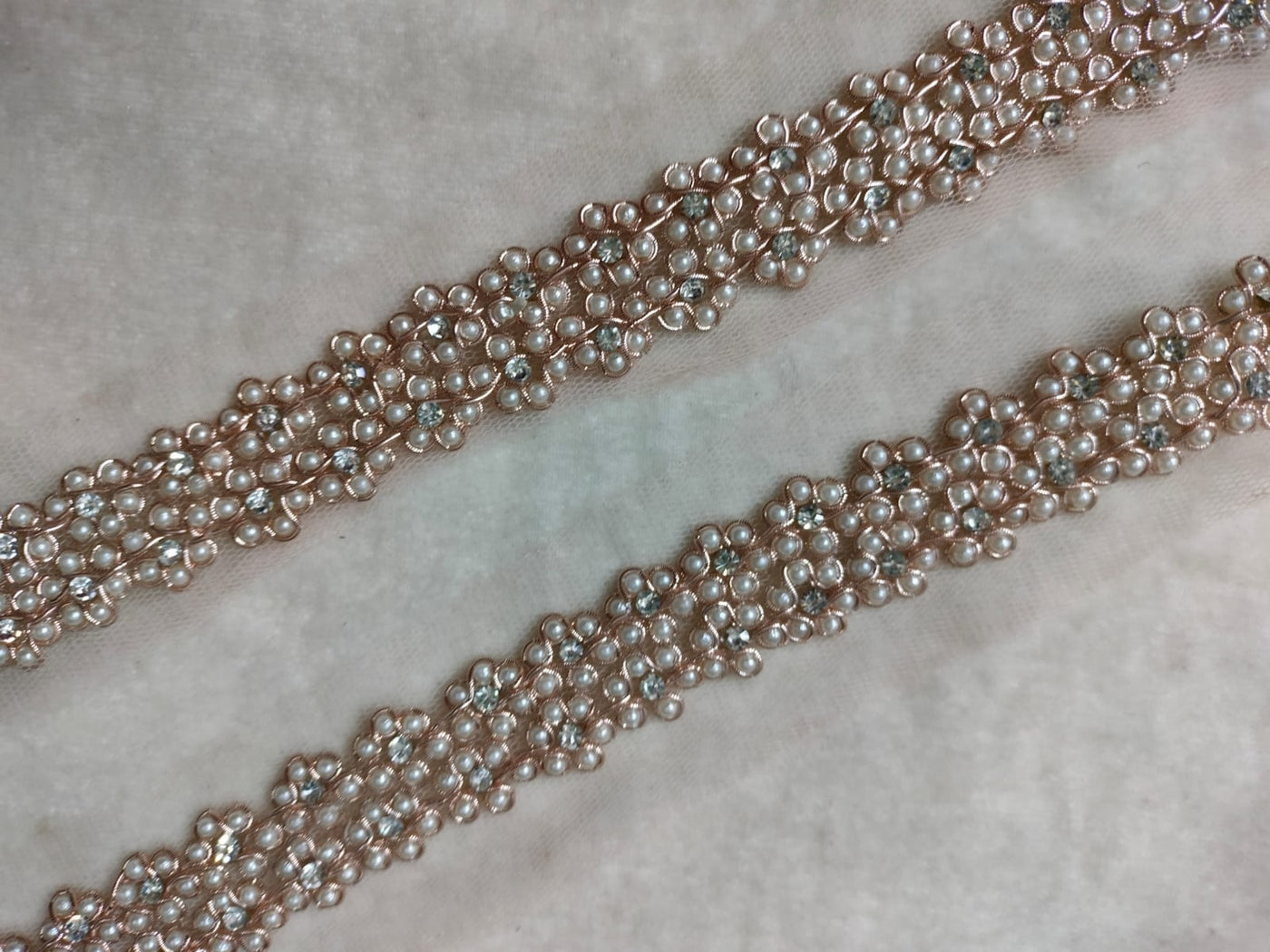 Rose Gold Floral Pearl Handwork Trim