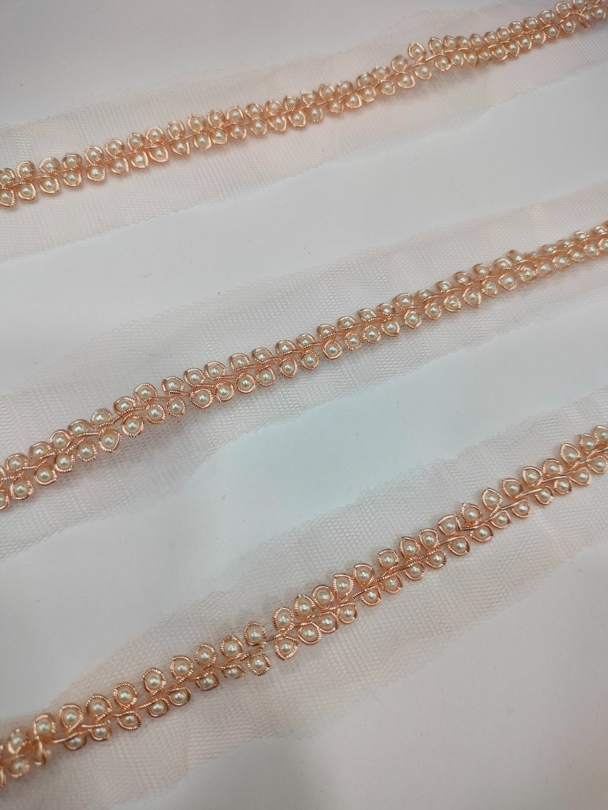 Peach Golden Embellished Handwork Trim