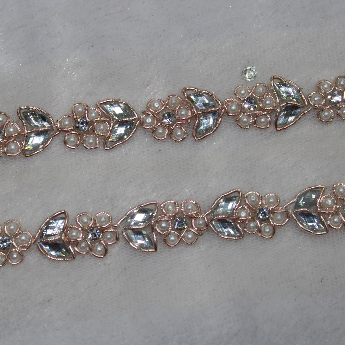 Rose Gold Zarodozi With Floral Pearl Handwork Trim