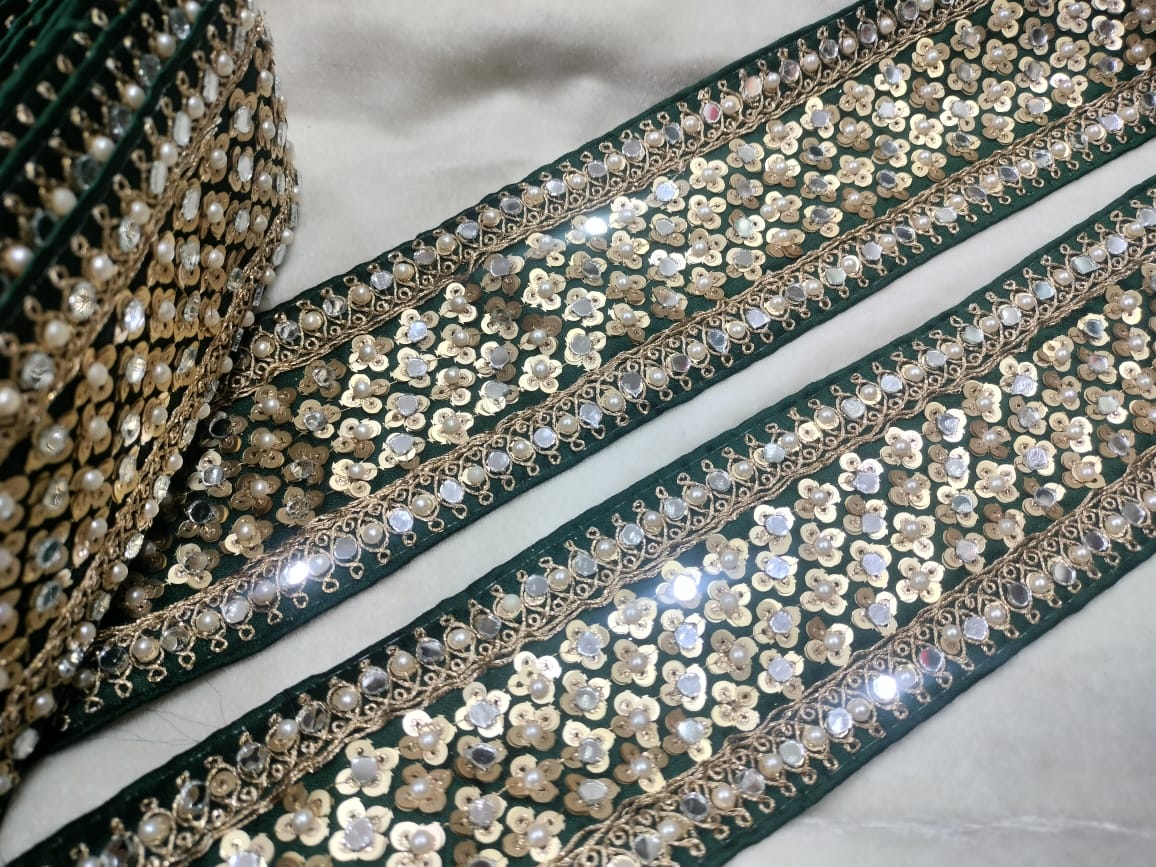 Dark Green Mirror & Pear Embellished Trim