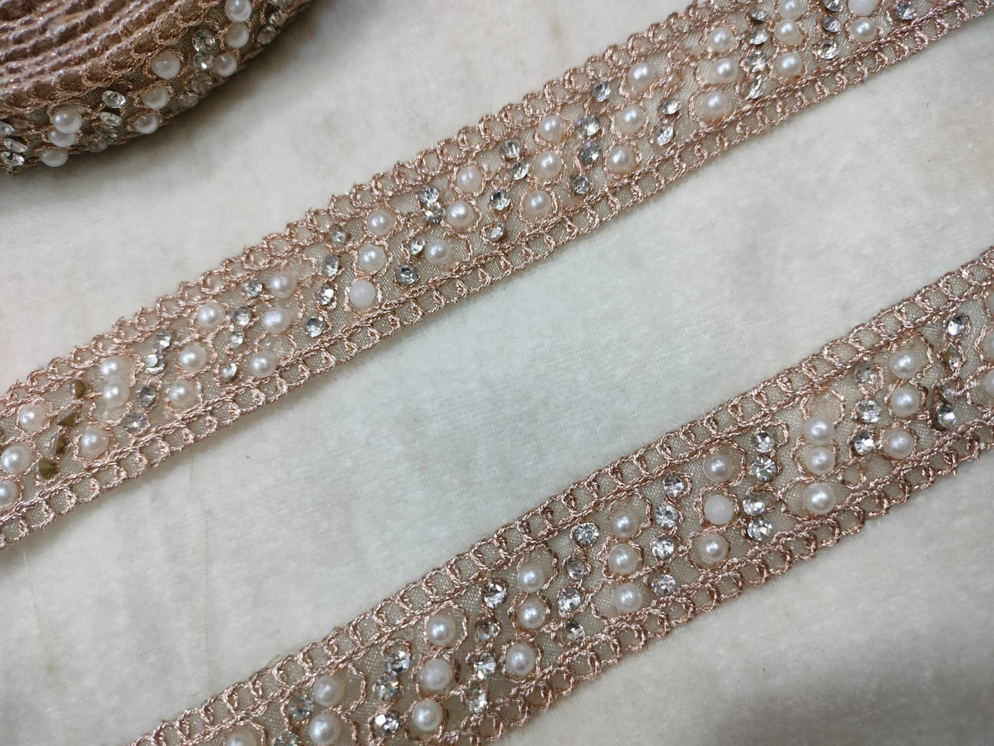 Rose Gold  Embellished Pearl Trim