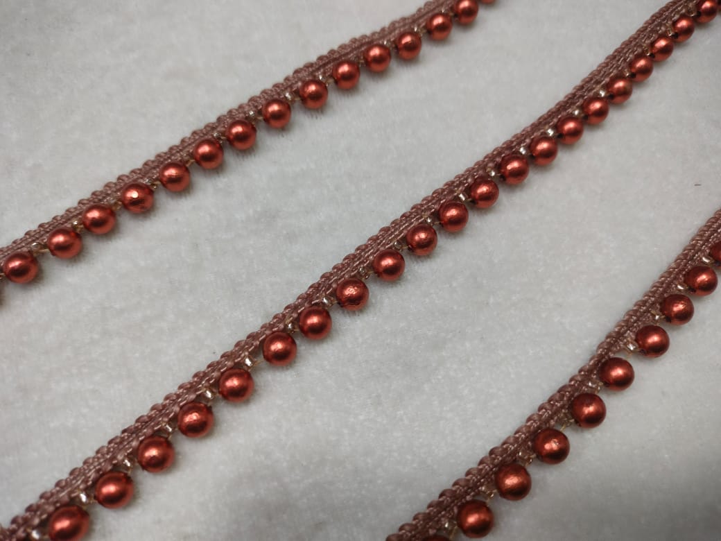 Copper Pearl & Bead Embroidered Border