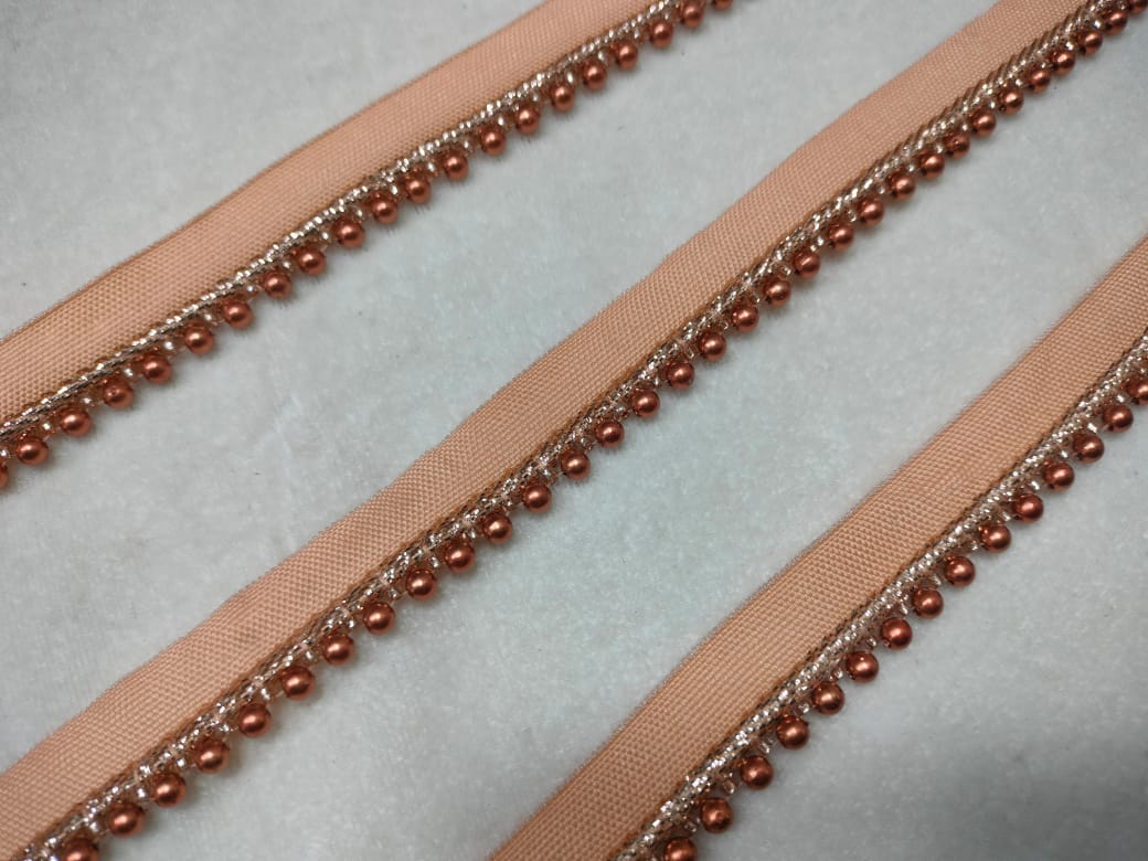 Rose Gold Pearl & Bead Embroidered Border