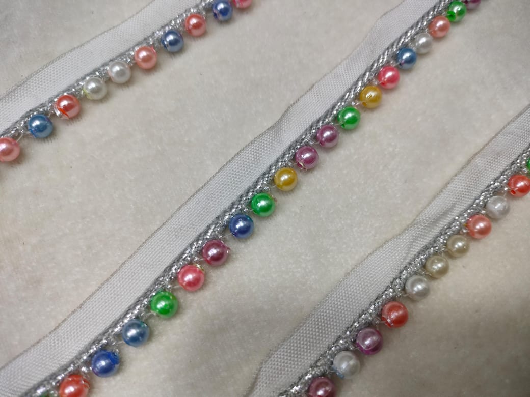 Multicolor Pearl & Bead Embroidered Border