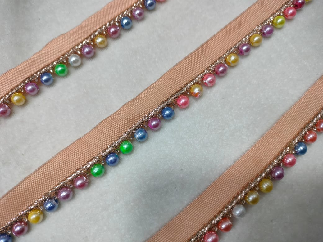 Multicolor Pearl & Bead Embroidered Border