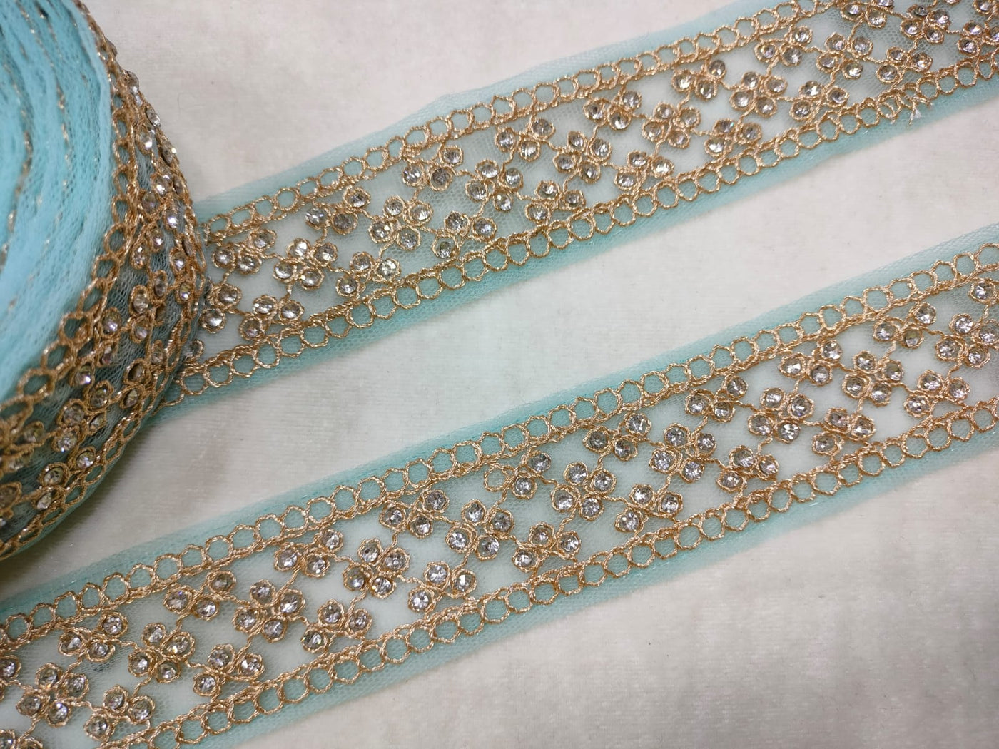 Light Blue & Golden Fancy Stone Trim