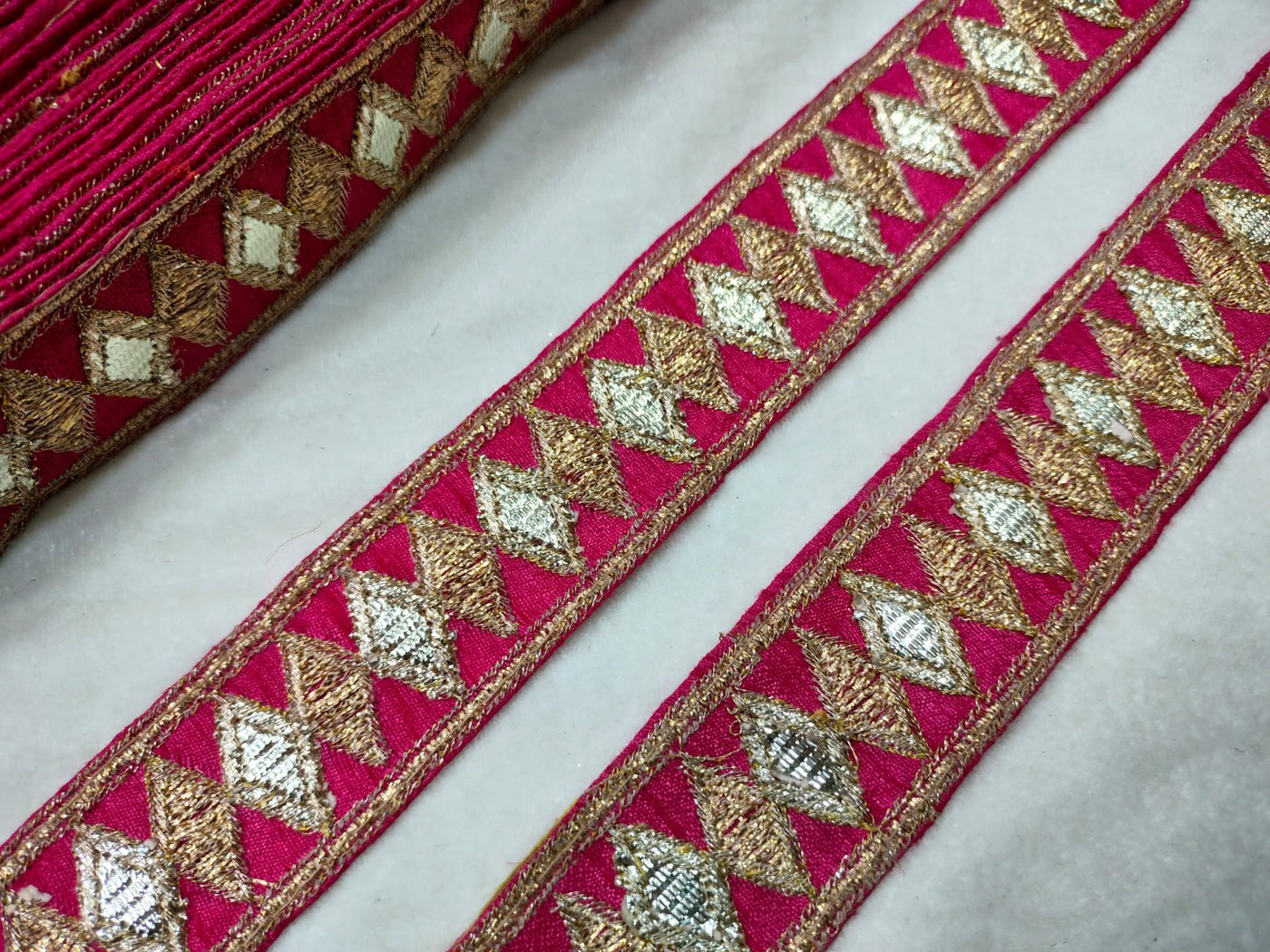 Pink Zari & Thread Embroidered Border