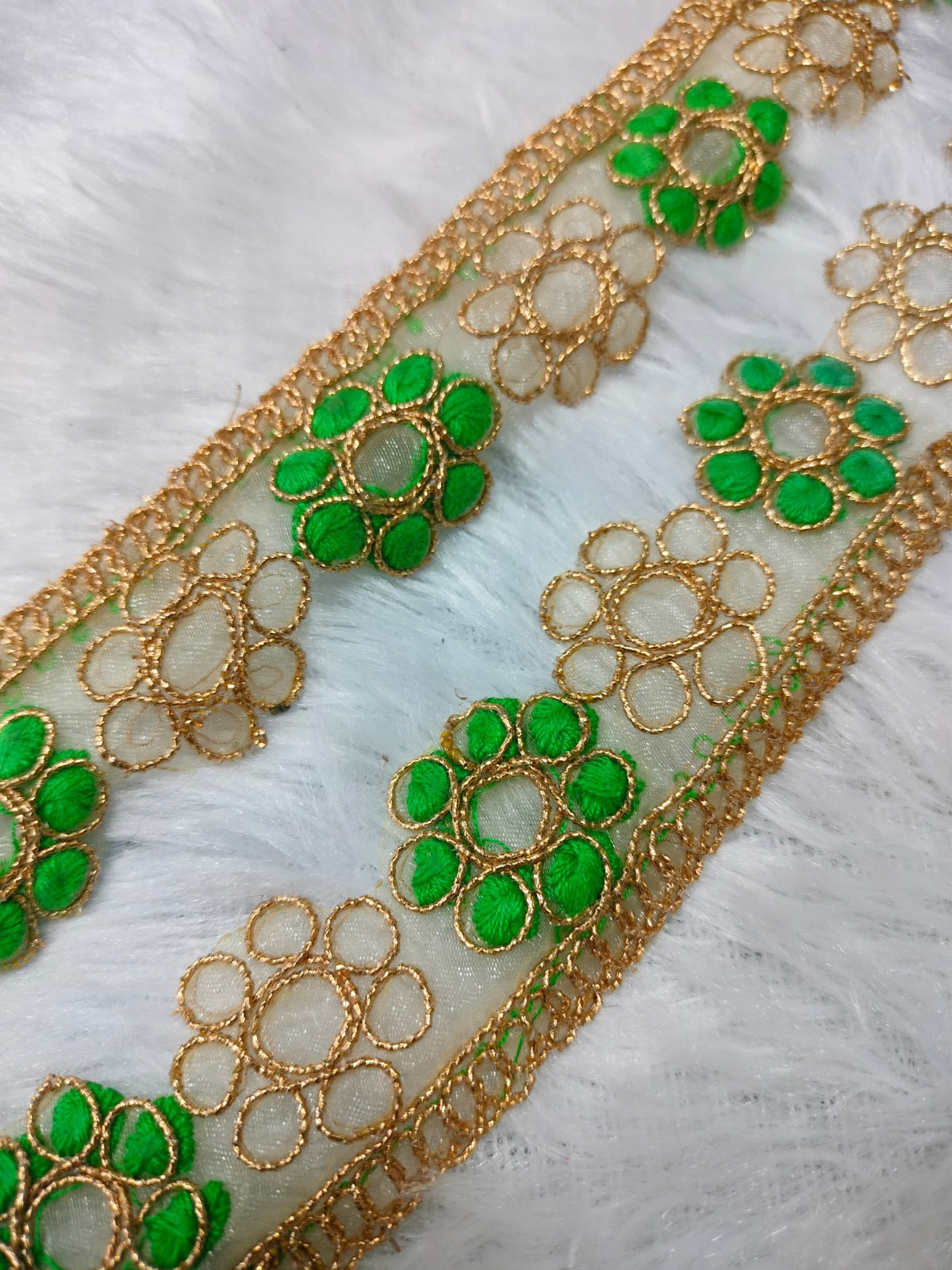 Green & Golden Fancy Zari and Thread Work Embroidered Border