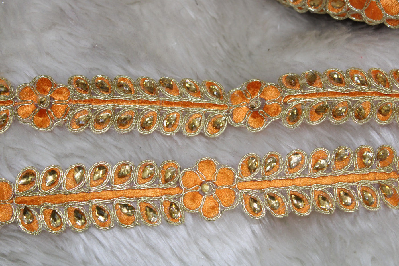 Orange & Golden Thread Embroidered Border