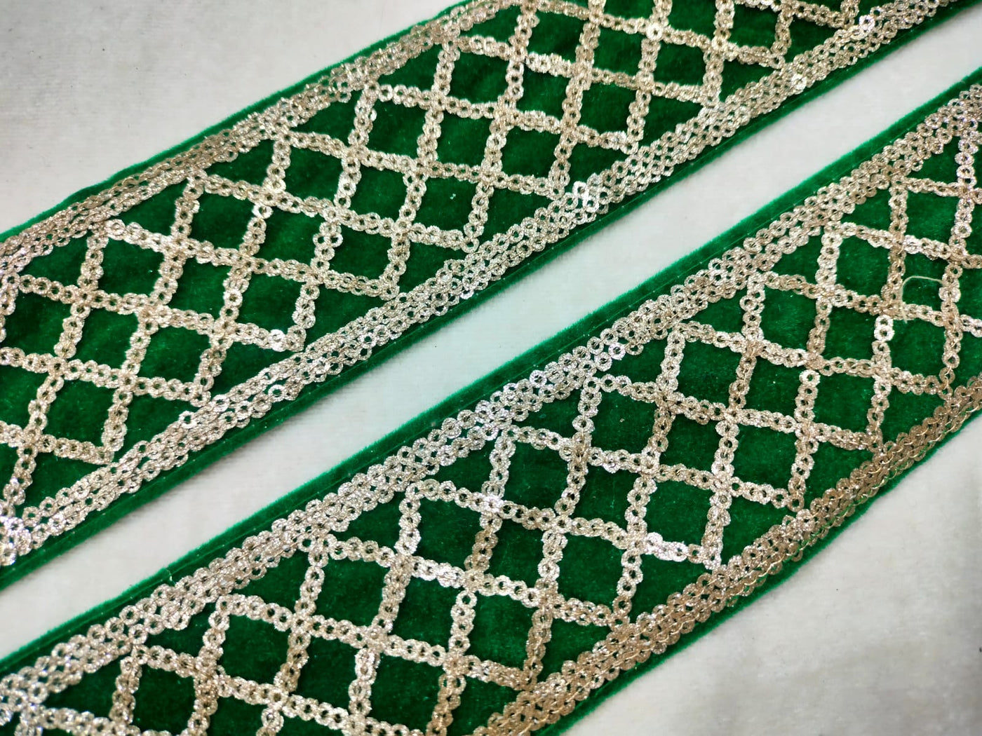 Green & Golden Thread Embroidered Border