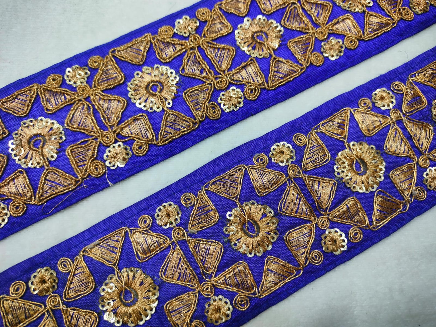 Violet & Golden Thread Embroidered Border