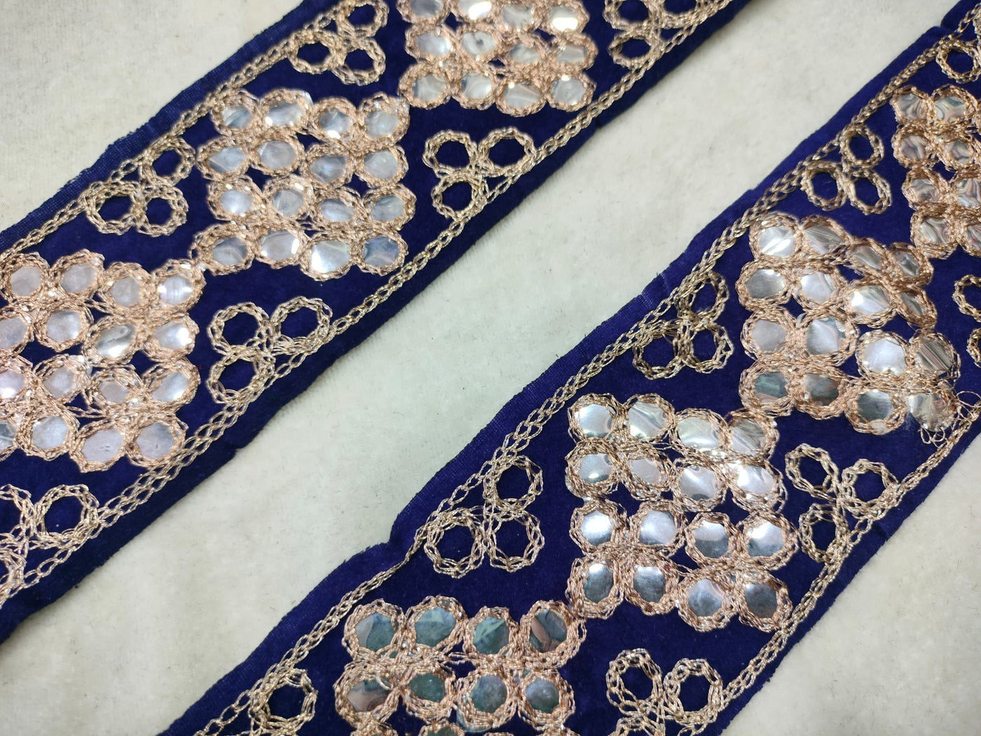 Blue & Golden Zari & Thread Embroidered Border