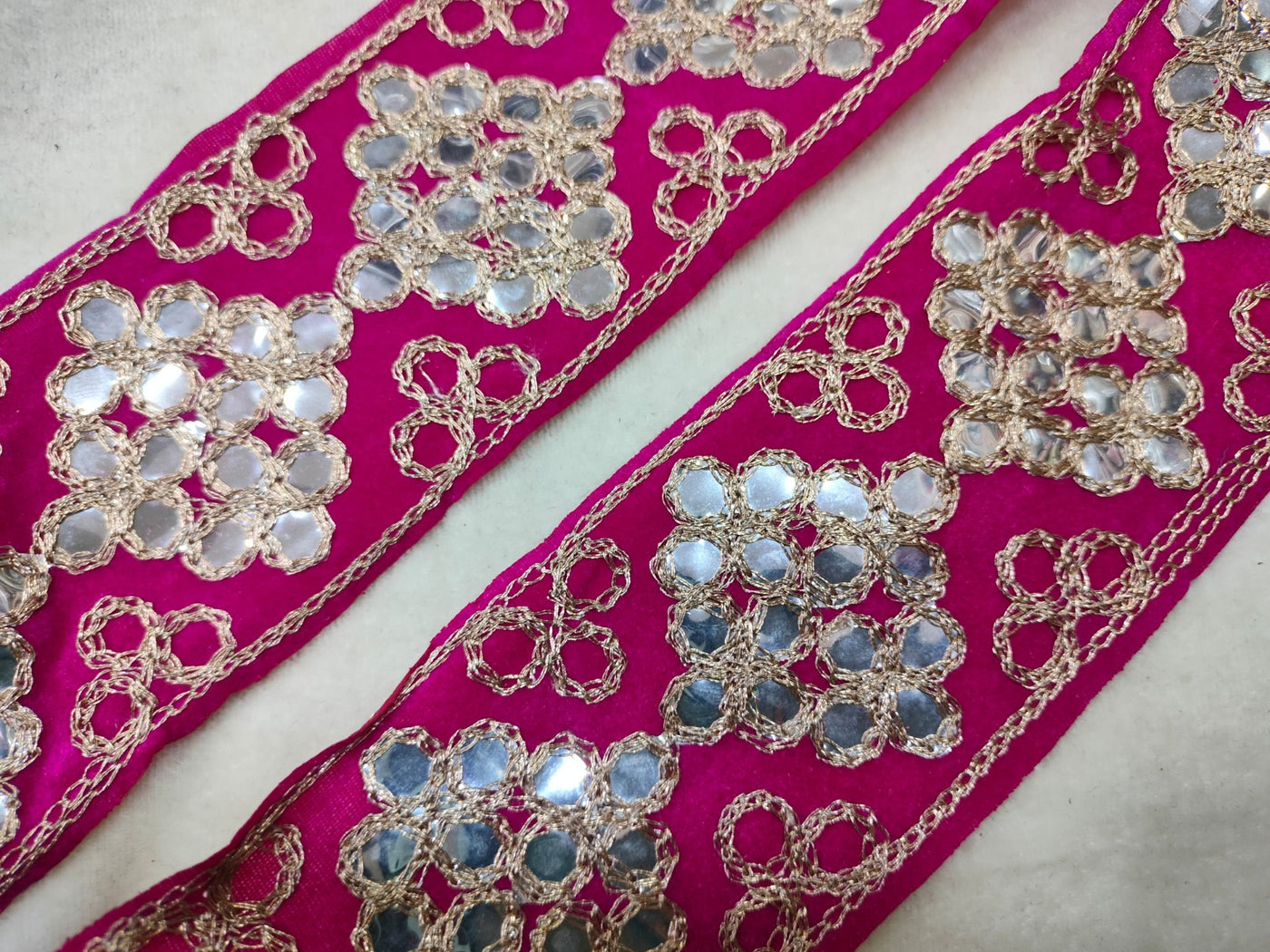 Pink & Golden Zari & Thread Embroidered Border