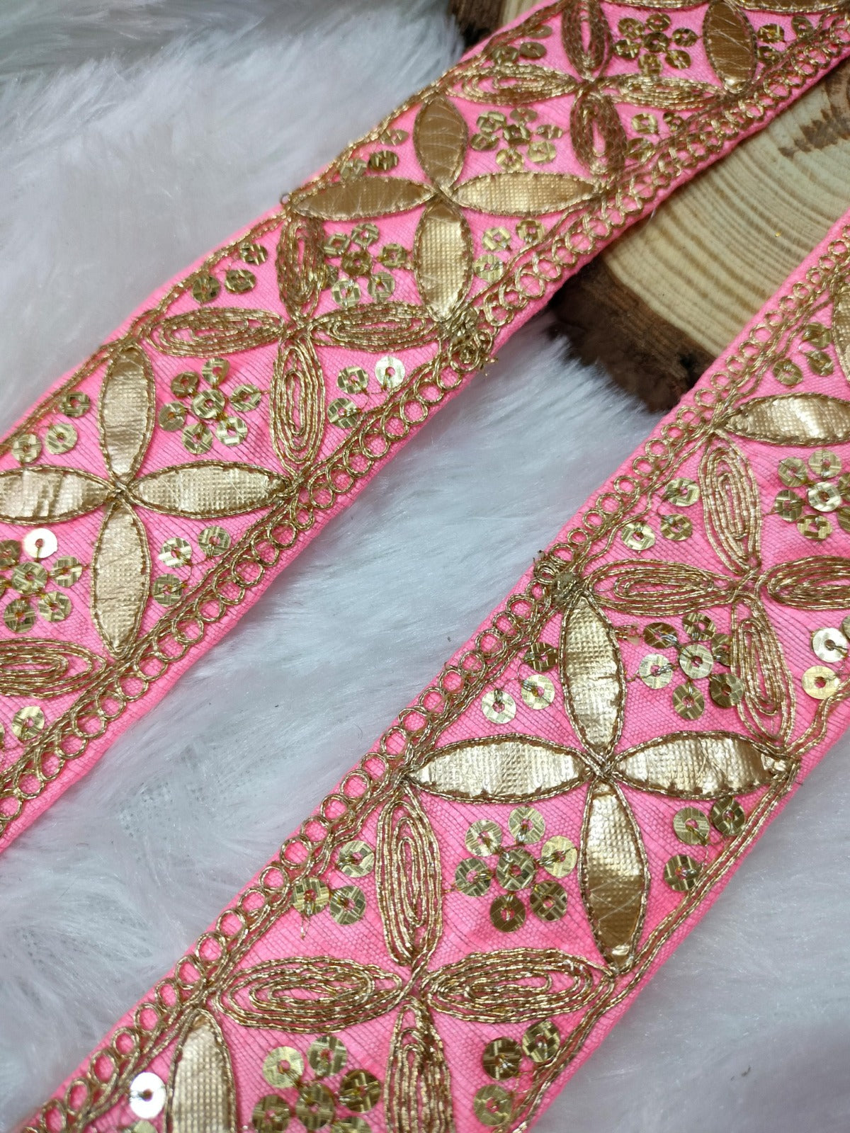 Light Pink Zari Thread Work Embroidered Border